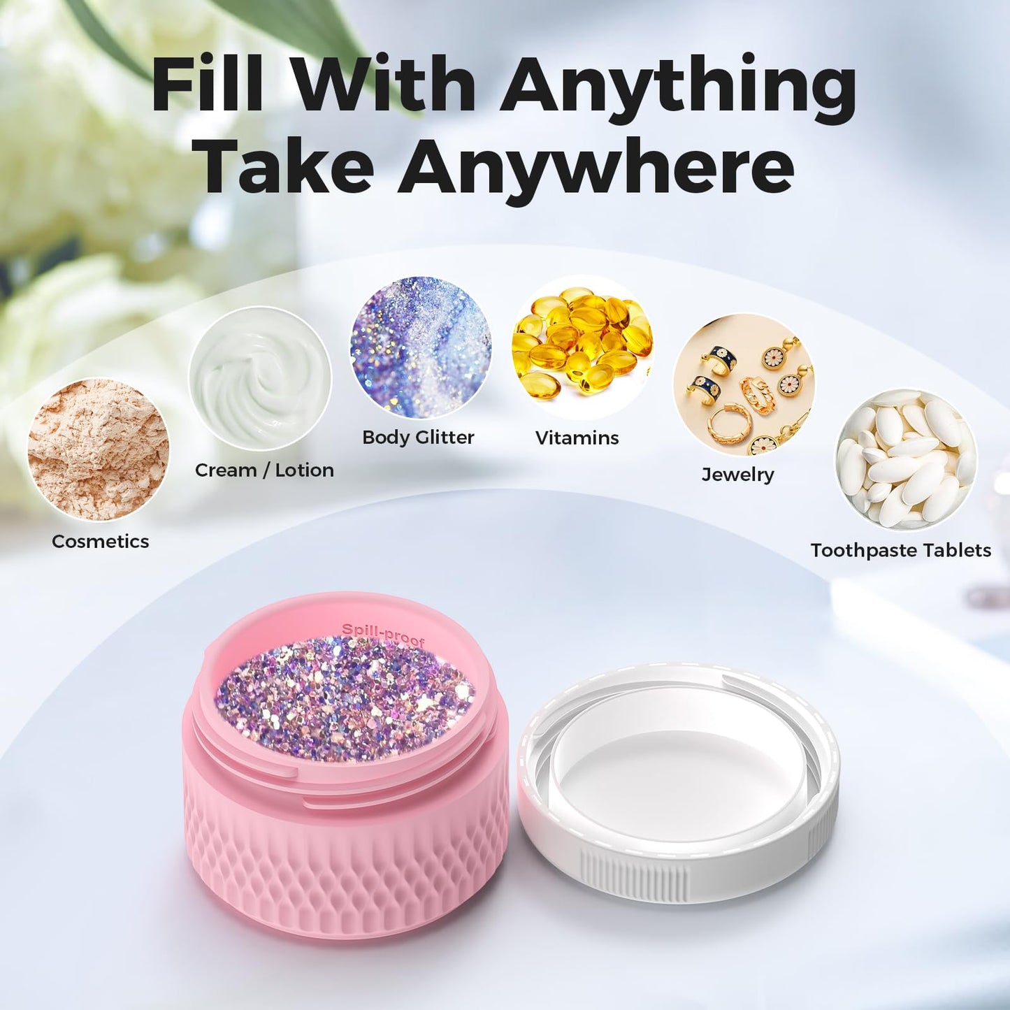 Travel Containers for Toiletries, Silicone Cream Jars BPA Free, TSA Approved 1.3oz Travel Size Containers, Leak-proof Travel Essentials with Lid for Cosmetic Face Hand Body Cream