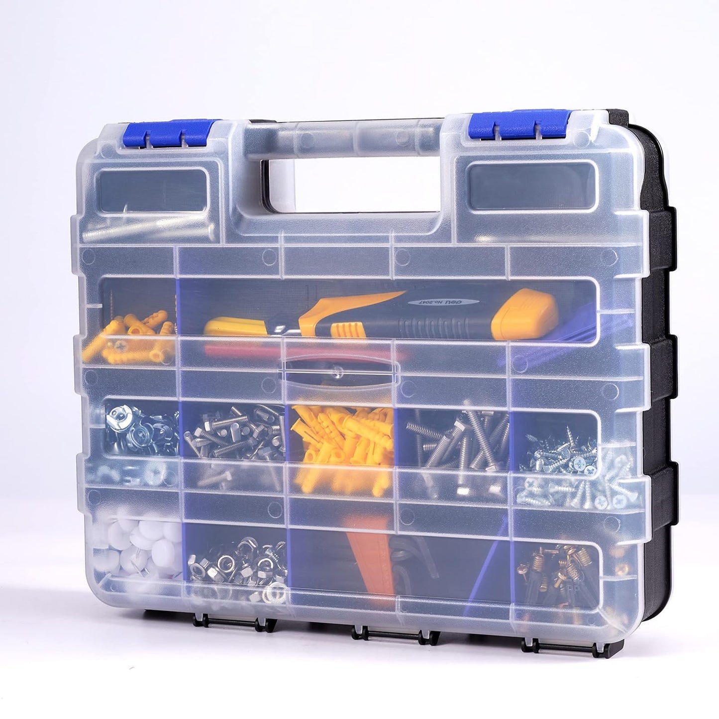 AIDY-PRO Hardware Organizer Box 34 Compartments Small Parts Organizer with Removable Dividers Durable Plastic Double Side Tools Box Screw Organizers For Nuts, Bolts, Screws, Nails 2Pack