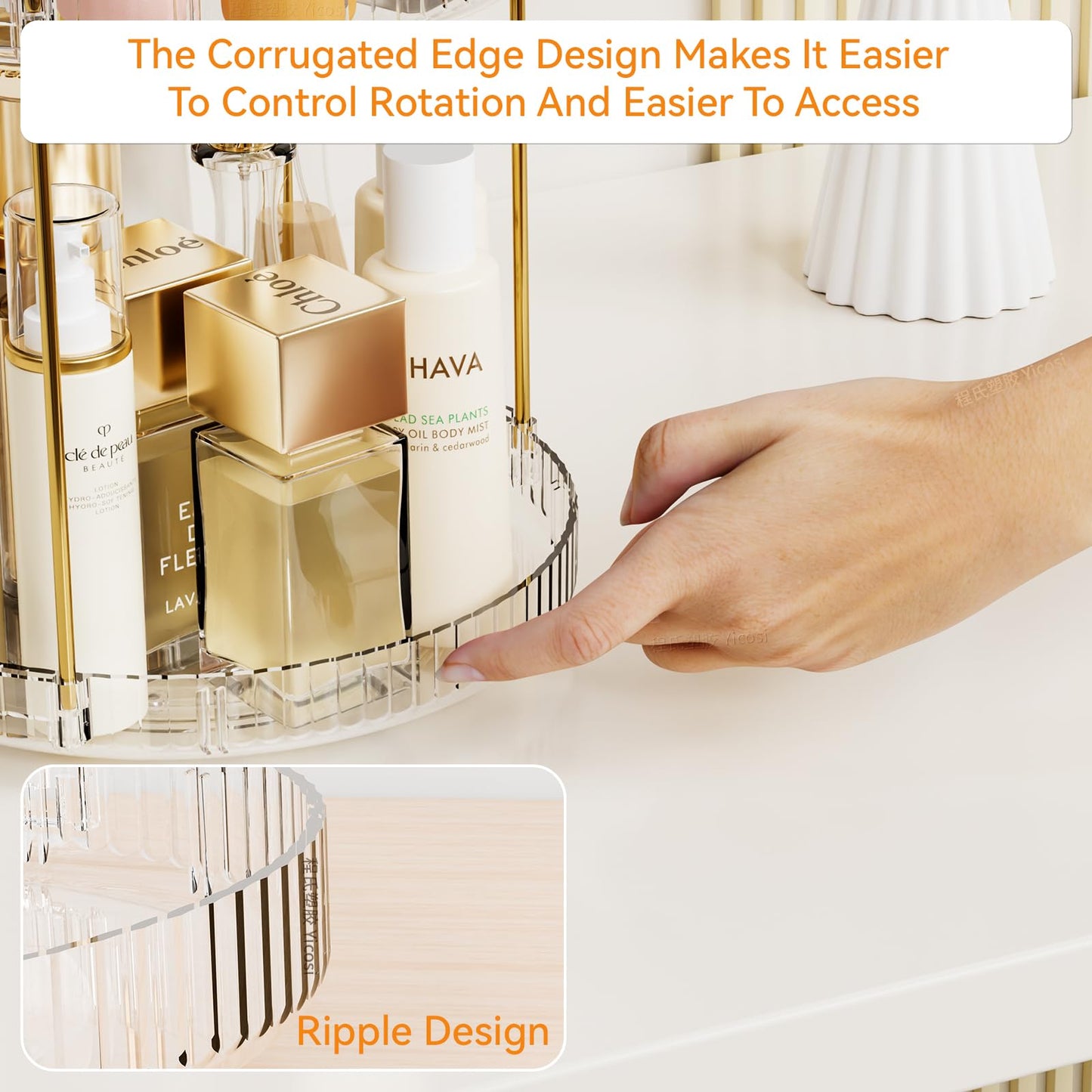 Yieach Acrylic 360 Rotating Makeup Organizer and Perfume Organizer,3 Tier Make Up Holder and Acrylic Skincare Organizers for Countertop,Vanity,Bathroom,Clear Spinning Beauty Organizer for Face Product