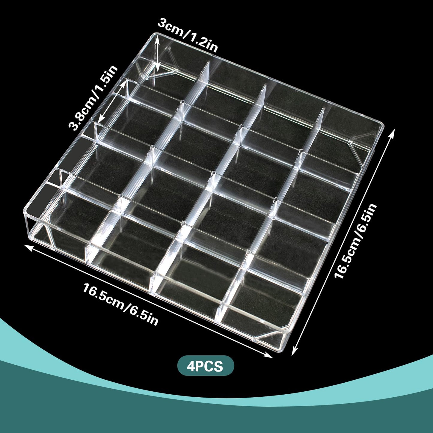 4 PCS Stackable Jewelry Organizer Tray, Plastic Storage Box with 16 Mini Grid (1.57''), Clear Organizer Tray for Drawer Dresser Vanity Desk, Jewelry Storage Box for Necklaces Bracelets Rings Earrings