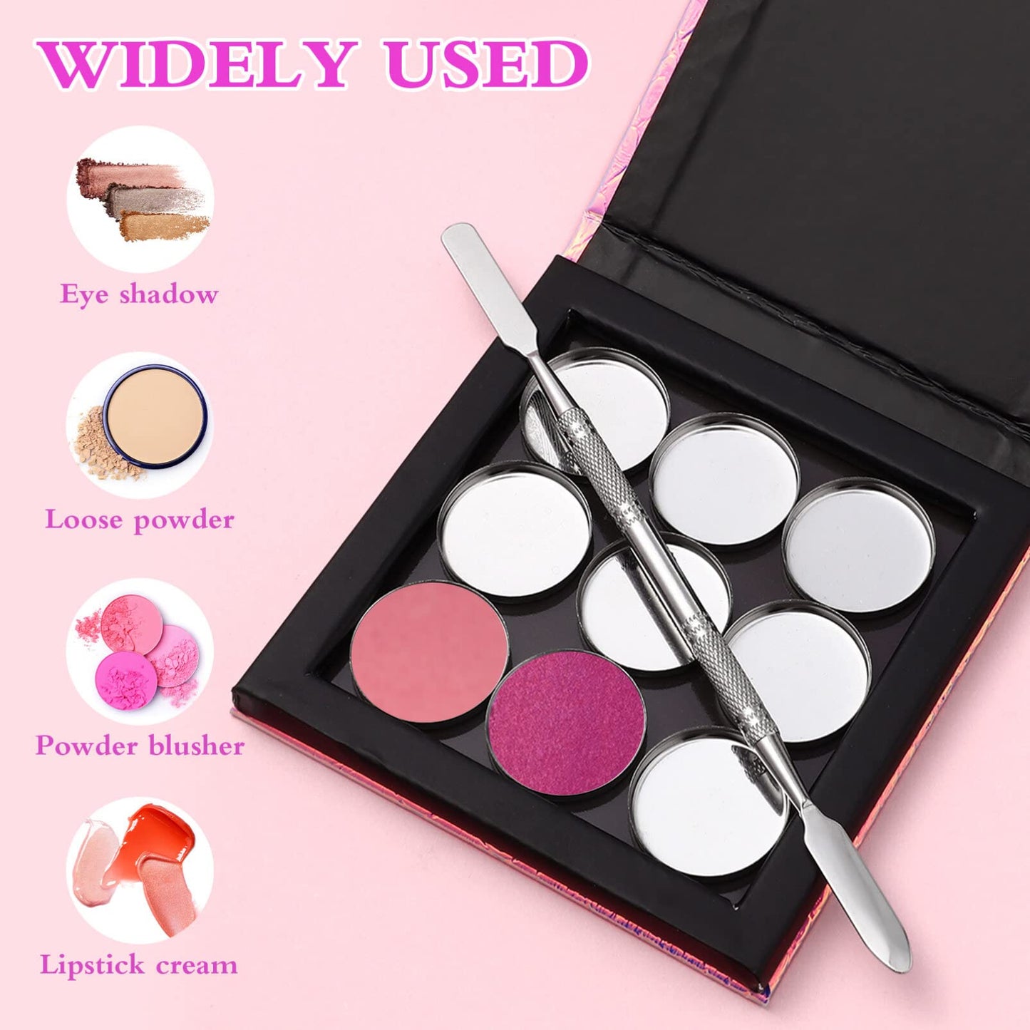 Beaupretty Empty Magnetic Palette Makeup Eyeshadow Palette with Round Metal Pans and Depotting Spatula Set for Eyeshadow Lipstick As Shown