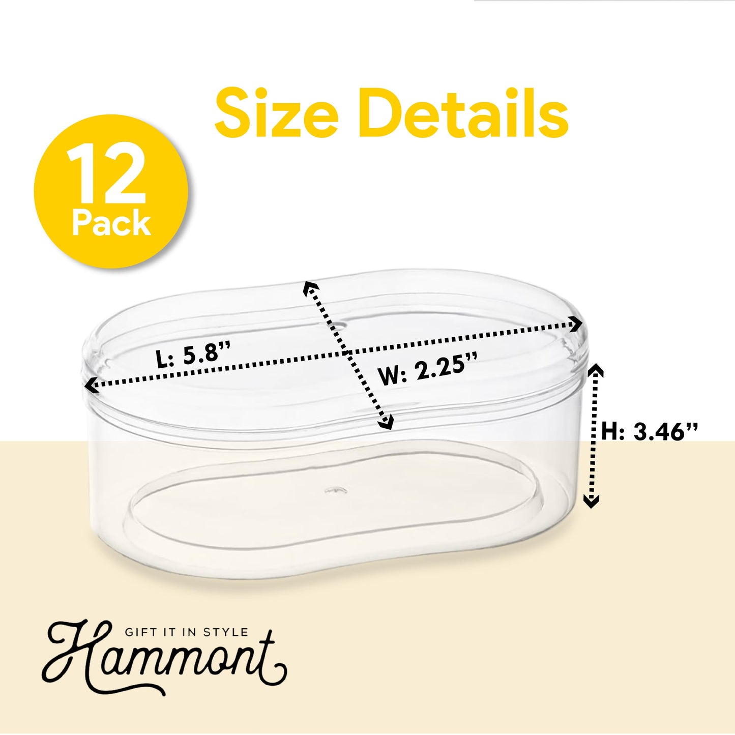 Hammont Acrylic Storage Boxes - Curved Candy Gift Containers - Hair Accessory Organizer - Small Plastic Display Container | 5.8“x3.46“x2.25“ (12 Pack)