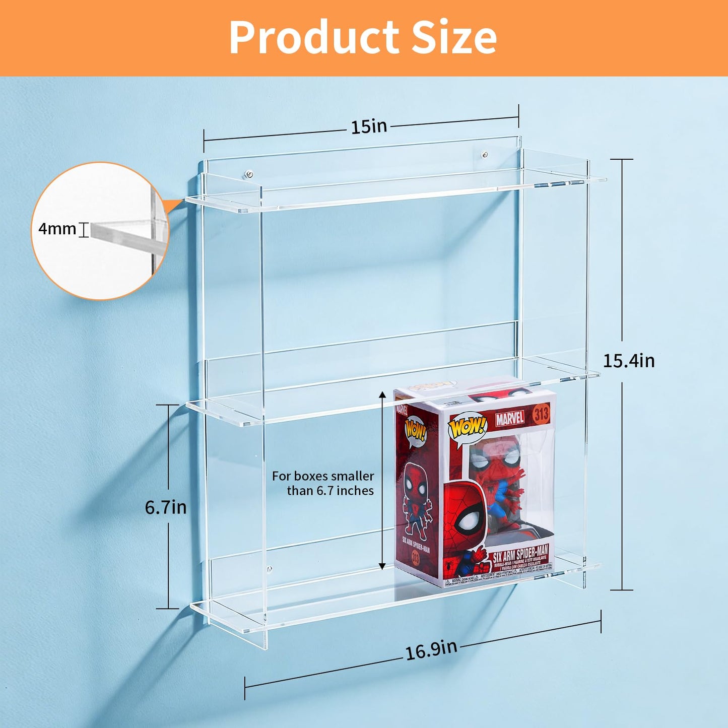 HONTUU 2 Pack Wall Display Shelf for Funko Pop Figure Cases in Box, Clear Acrylic Stackable Stand, Display Organizer for Action Figures Perfect for Bedrooms, Home Offices, Studies, and Living Rooms