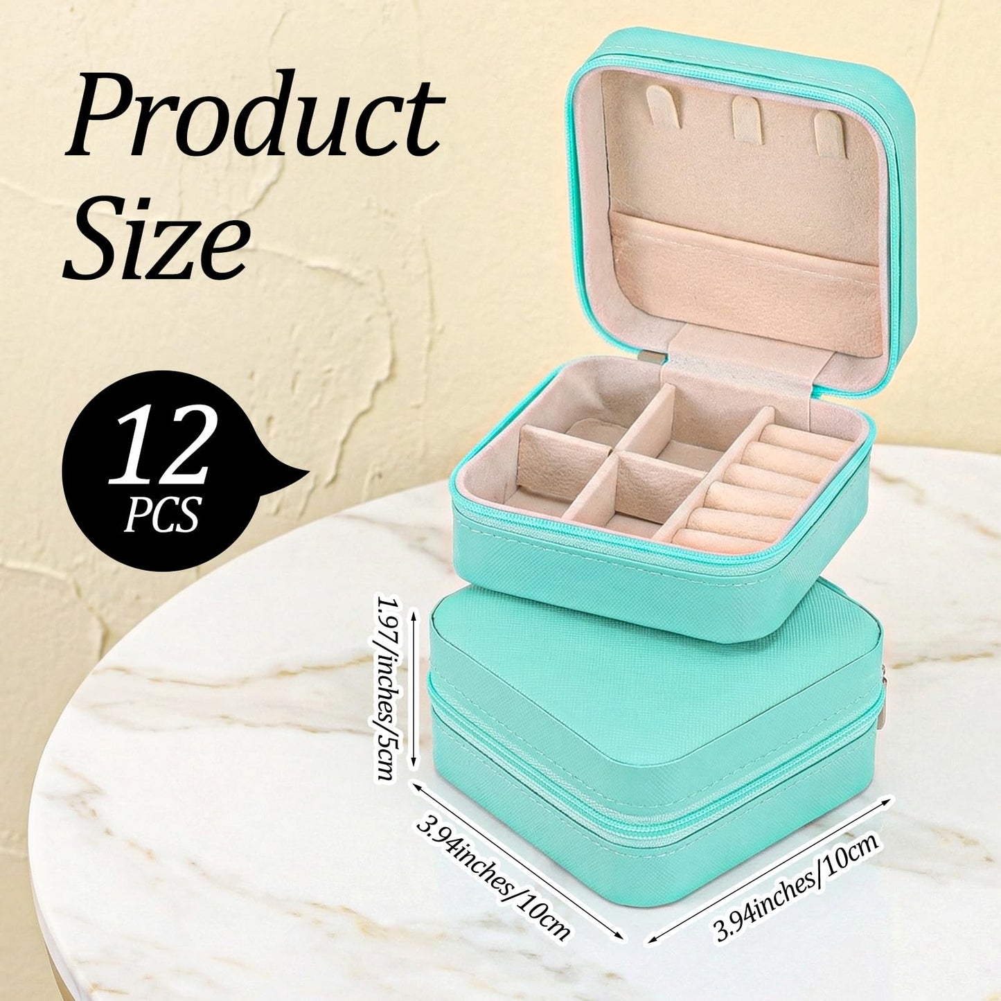 Xaajooio 12 Pcs Travel Jewelry Case, PU Leather Mini Jewelry Box Organizer, Portable Storage for Rings Earrings Necklace Bracelet, Bridesmaid Proposal Gift for Women Wedding, Blue