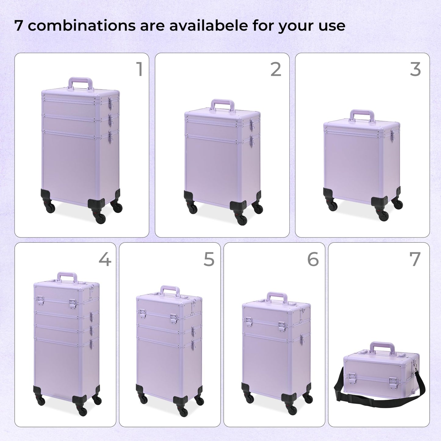 Somduy Rolling Makeup Case, Makeup Train Case with Lid, 5 in 1 Cosmetology Case on Wheels, Christmas Gift, Large Makeup Organizers, Profesional Cosmetic Case for Salon Barber, Purple