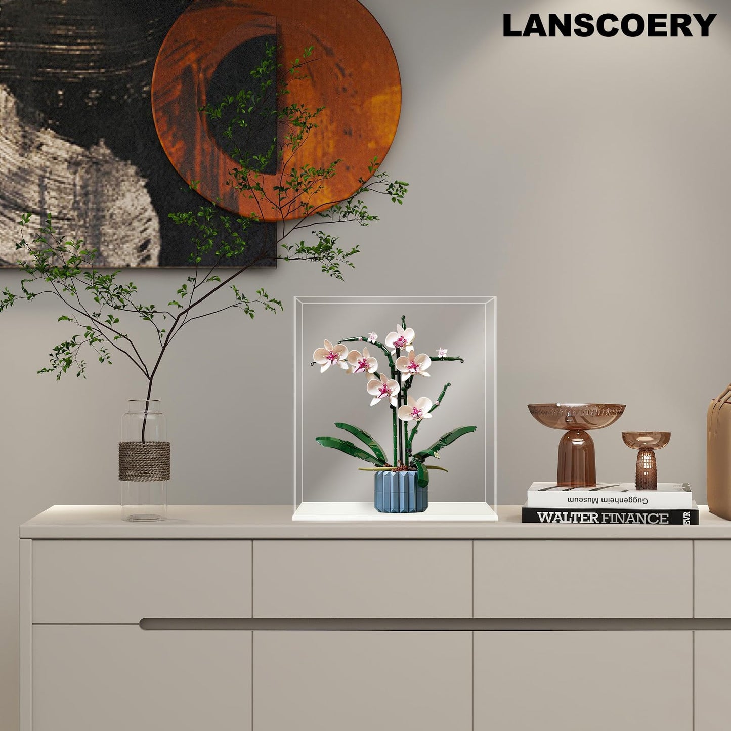 LANSCOERY Acrylic Display Case, Assemble Showcase Display Box for Collectibles, with Dustproof & Seamless Display Design, 10x10x10inch White Base