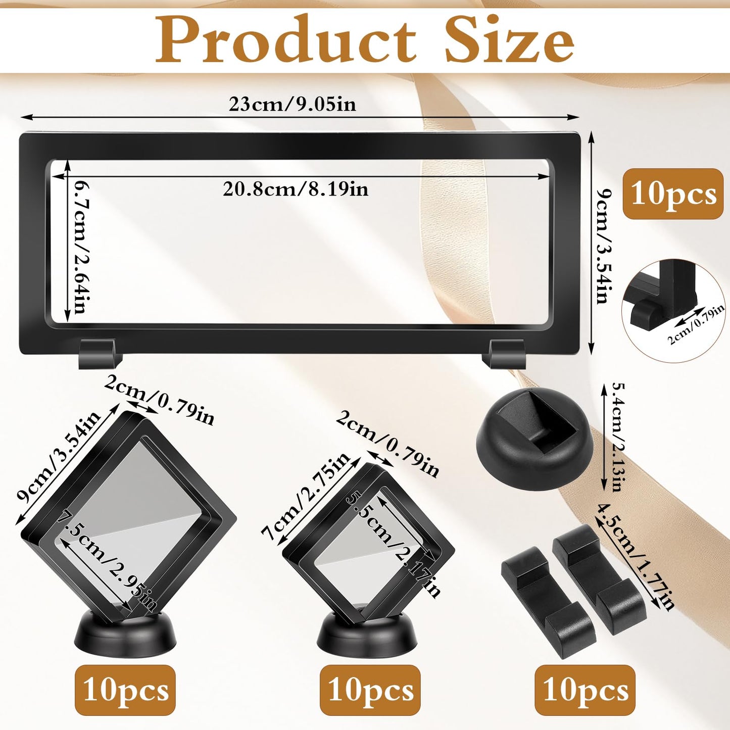 kenaeooe 30 Pcs Plastic 3D Floating Display Case, Transparent PE Frame Holder Stand With Base for Challenge Coins, Jewelry, Medallions and Specimens, Black