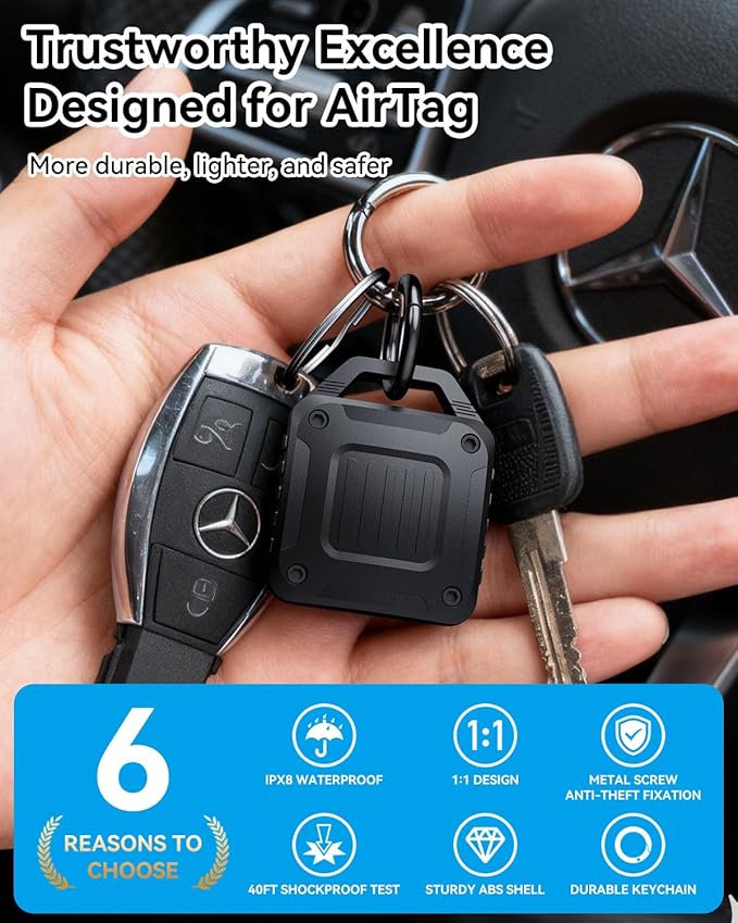 DDJ 4-Pack IPX8 Waterproof for AirTag Holder Case Keychain, Rugged Protective Case for Apple Airtag with Key Ring, Ultra Durable Air Tags Holder for Dog Collar/Luggage/Key/Backpack, Easy to Install