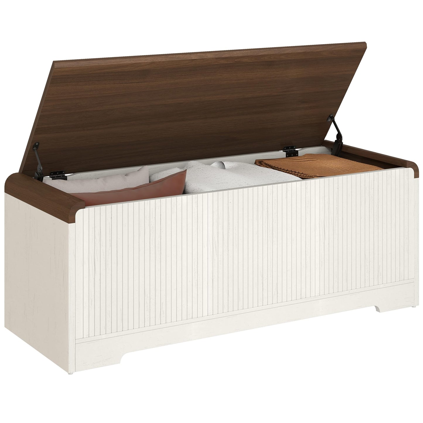 Homiflex Storage Chest, 47.2" Large Entryway Bench with Storage, Wooden Storage Chest for Bedroom w/Lift Top, Modern Blanket Chest with 2 Safety Hinges for Entryway Living Room Hallway, Off White