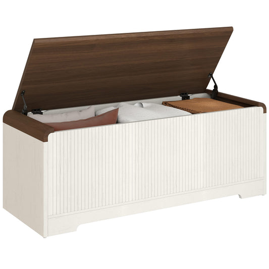 Homiflex Storage Chest, 47.2" Large Entryway Bench with Storage, Wooden Storage Chest for Bedroom w/Lift Top, Modern Blanket Chest with 2 Safety Hinges for Entryway Living Room Hallway, Off White