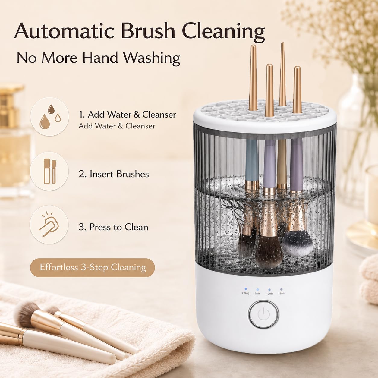 Mottinhill Makeup Brush Cleaner Machine, Automatic Electric Makeup Brush Cleaner with 4 Adjustable Speeds, Deep Cleaning Device, Portable USB Rechargeable (Gery White)