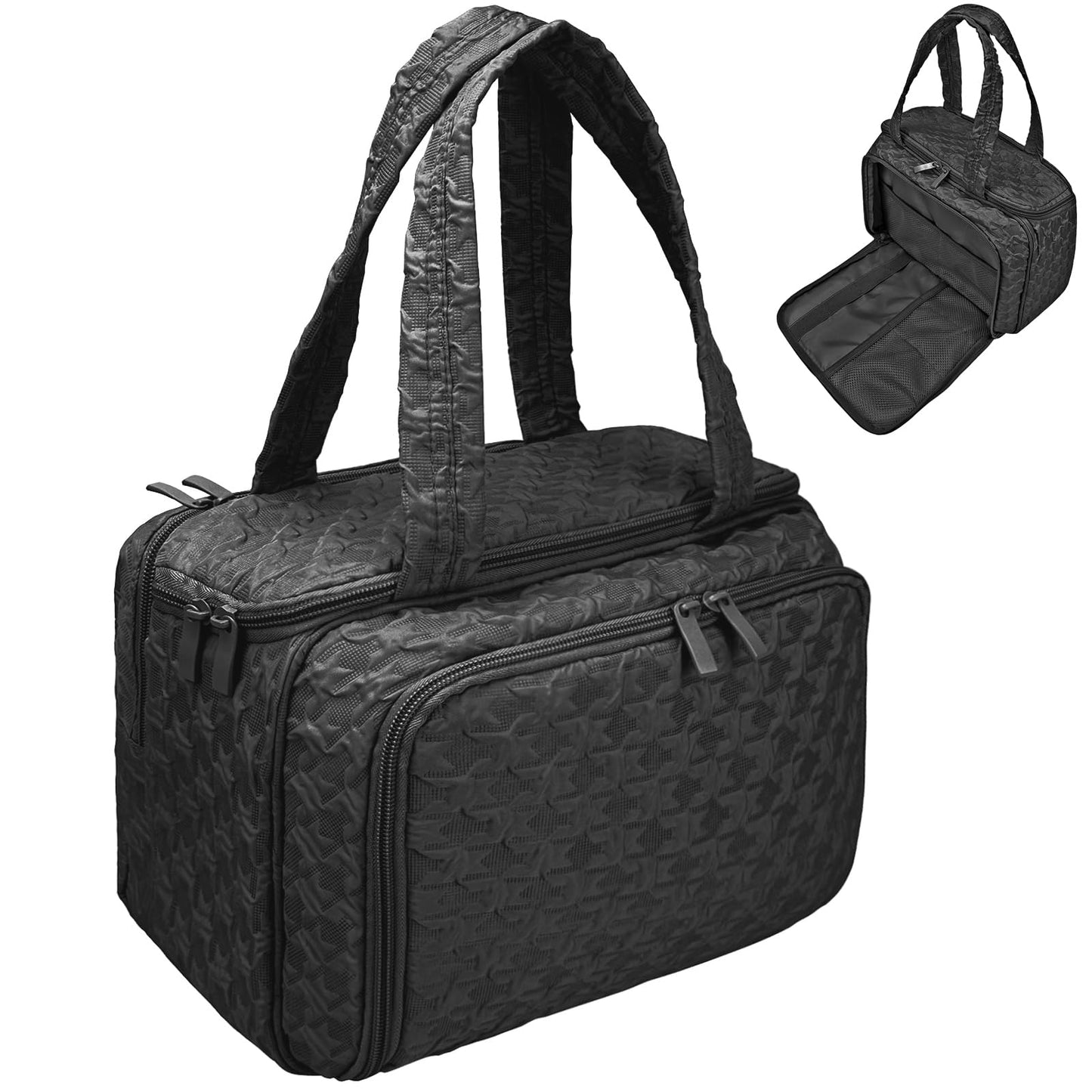 SMONT Toiletry Bag for Women Travel, 11.5" Large Makeup Organizer Toiletries Bags, Big Cosmetic Skincare Cosmetiquera Black