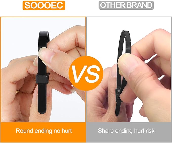 SOOOEC 100 Pack Reusable Zip Ties 10 inch Heavy Duty Outdoor UV Resistant, Releasable Black Zip Ties Indoor Round Ending No Hurt, Cable Ties Reusable Tie Wraps Non Slip Off