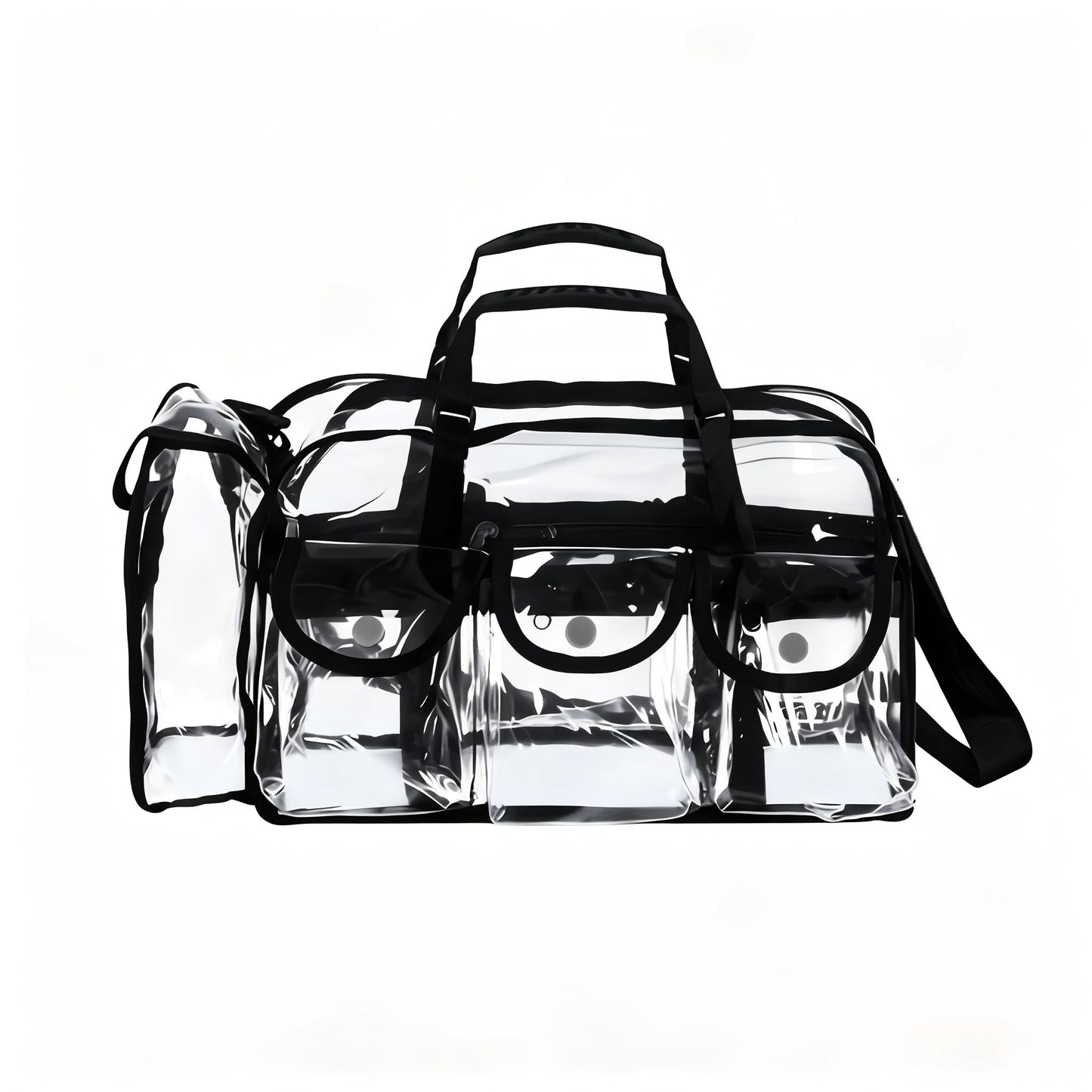 Jula Vance Professional Clear PVC Makeup Kits Organizer Make up Set Bag MUA Carry All Artist Transparent Vinyl Travel Cosmetic Bag with 6 External Pockets & Tissue Holder