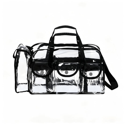 Jula Vance Professional Clear PVC Makeup Kits Organizer Make up Set Bag MUA Carry All Artist Transparent Vinyl Travel Cosmetic Bag with 6 External Pockets & Tissue Holder
