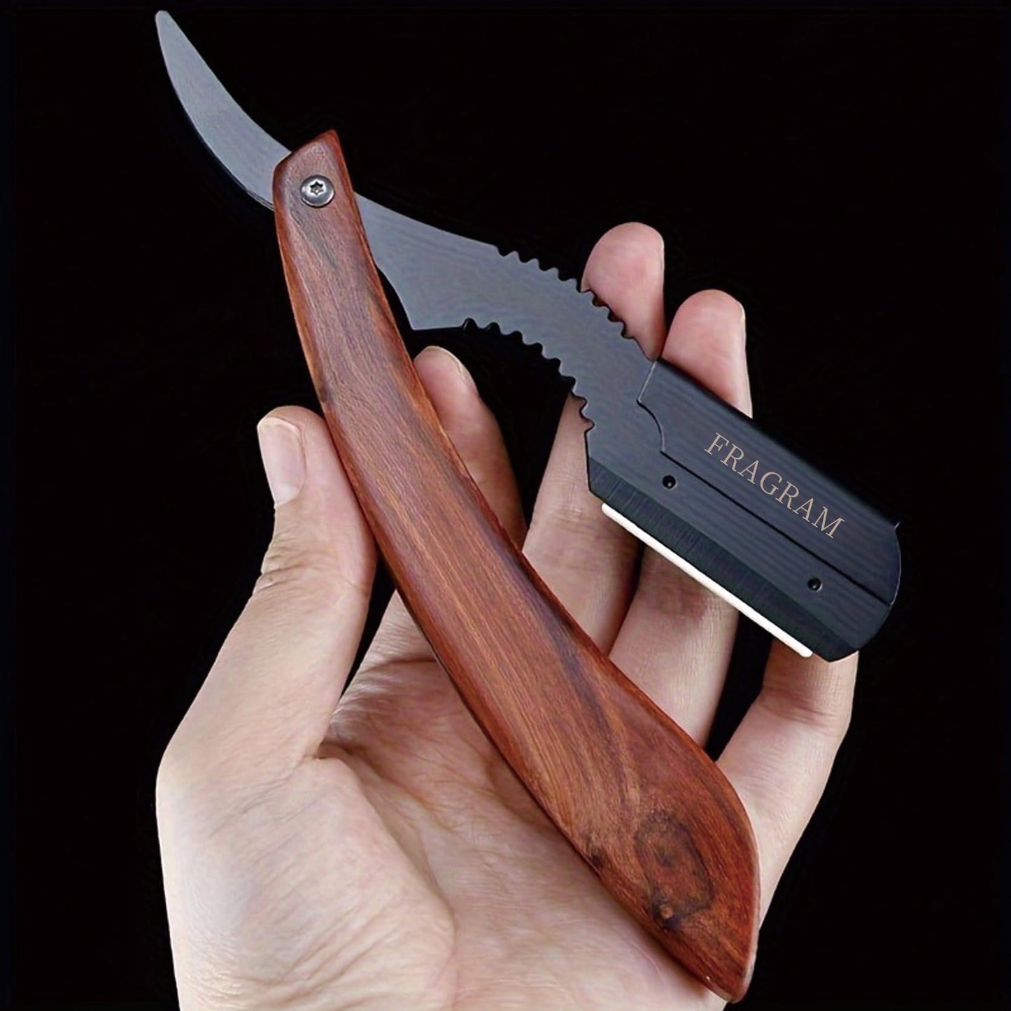 FRAGRAM wooden handle manual shaving razor with replacement blade compatible with S23 stainless steel hair clipper, used for shaving razors (Solid wood razor holder+storage bag+blade 10 pieces）