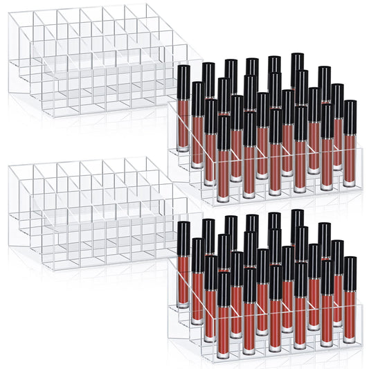 Macarrie 4 Pieces Lipstick Holder Organizer 24 Slot Acrylic Lipstick Makeup Case Display Stand Storage Box for Rollerball Perfume Organizer Watercolor Paint Sticks