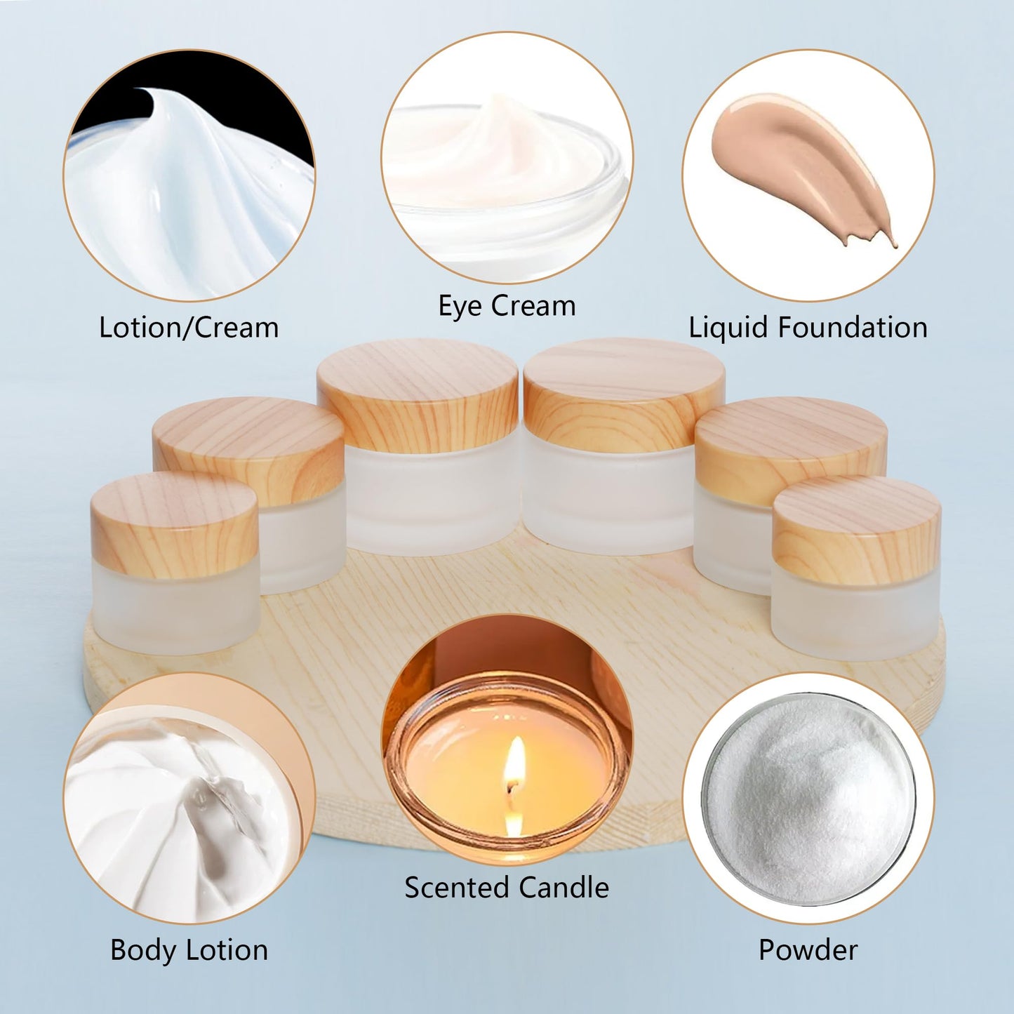 Miayon 6Pcs Glass Lotion Cream Container with Lid Refillable Empty Sample Cosmetic Jar for Makeup Scrub Cream Toiletries Home Travel (50ml)