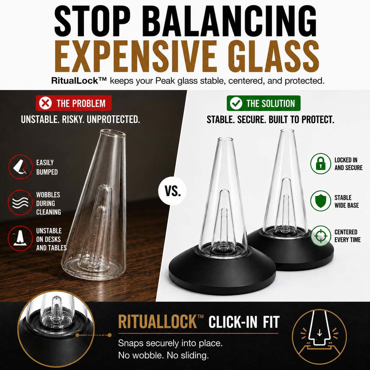 Port Miller Puffco Peak & Peak Pro Glass Stand (2 Pack) — Secure Display and Storage Base — 4" Wide, Click-In Fit