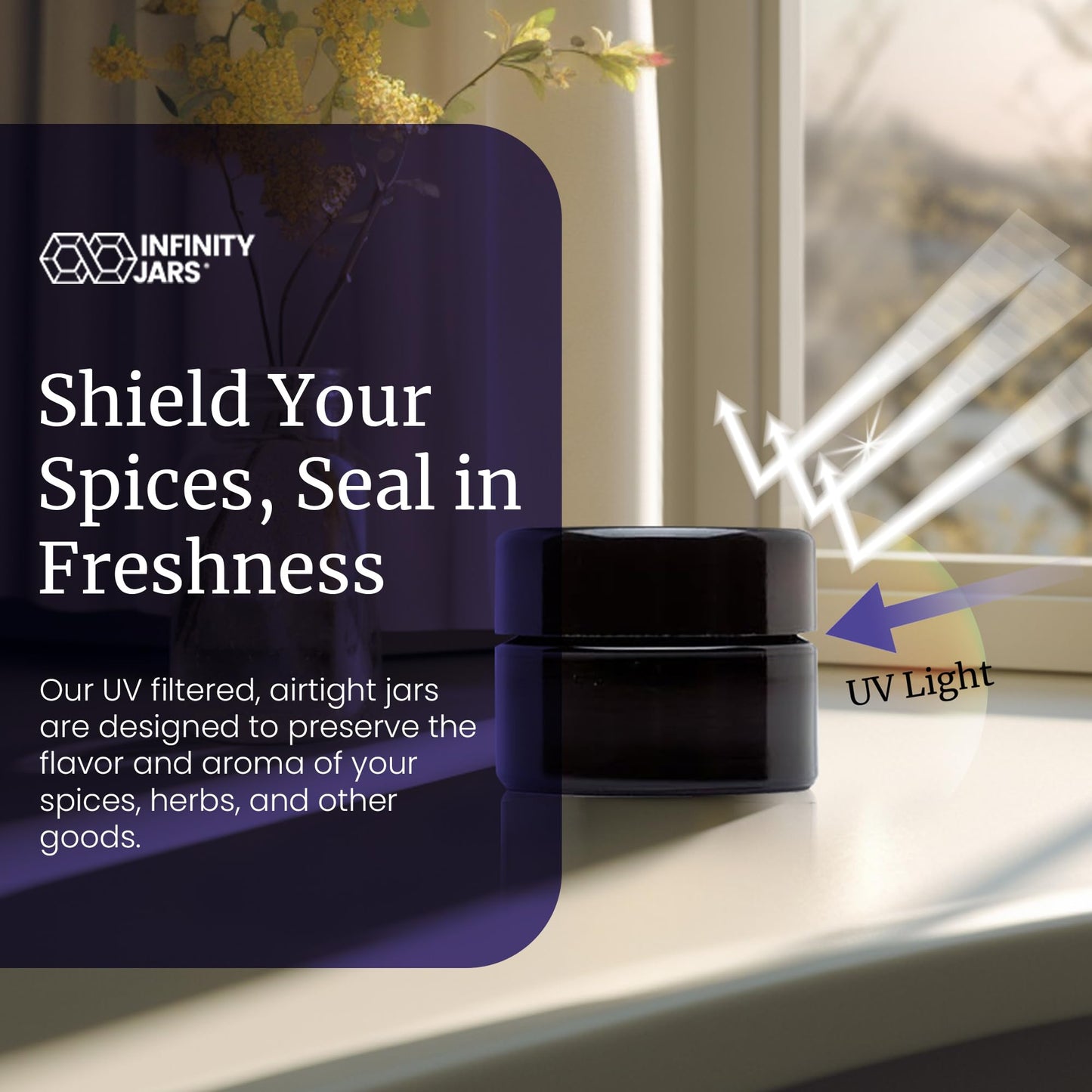 Infinity Jars Classic Black Glass Jar 15 ml (0.5 fl oz) Ultraviolet Airtight Smell Proof, Refillable Screw Top Container for Long-Term Storage of Coffee, Spices, Tea, Dried Goods, Kitchen Jar