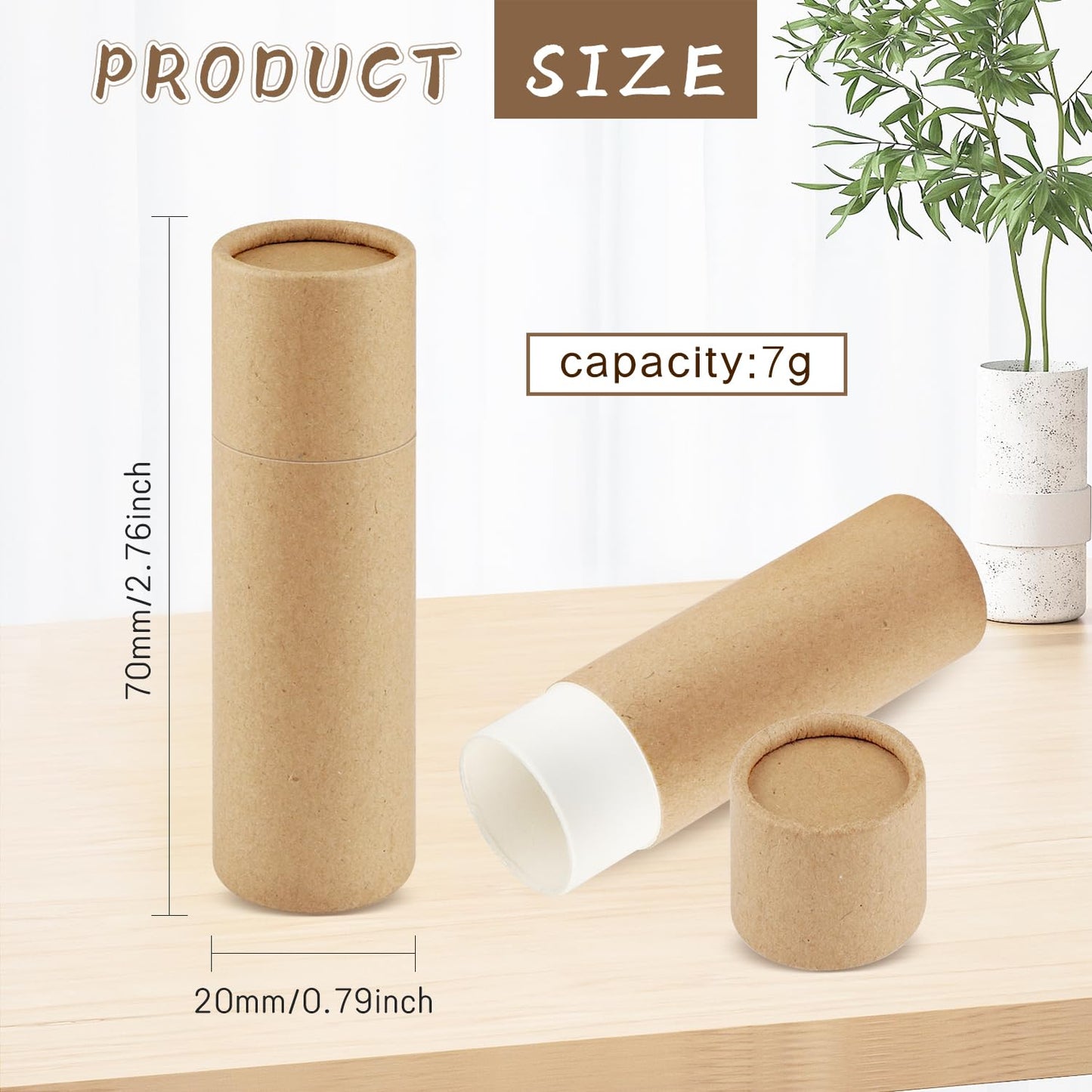 DynnnDy 25Pcs 7g Empty Brown Paper Lipbalm Tubes Round Push-Up Paperboard Lipstick Containers for Solid Perfume Ointment Deodorant Lotion Stick Sample
