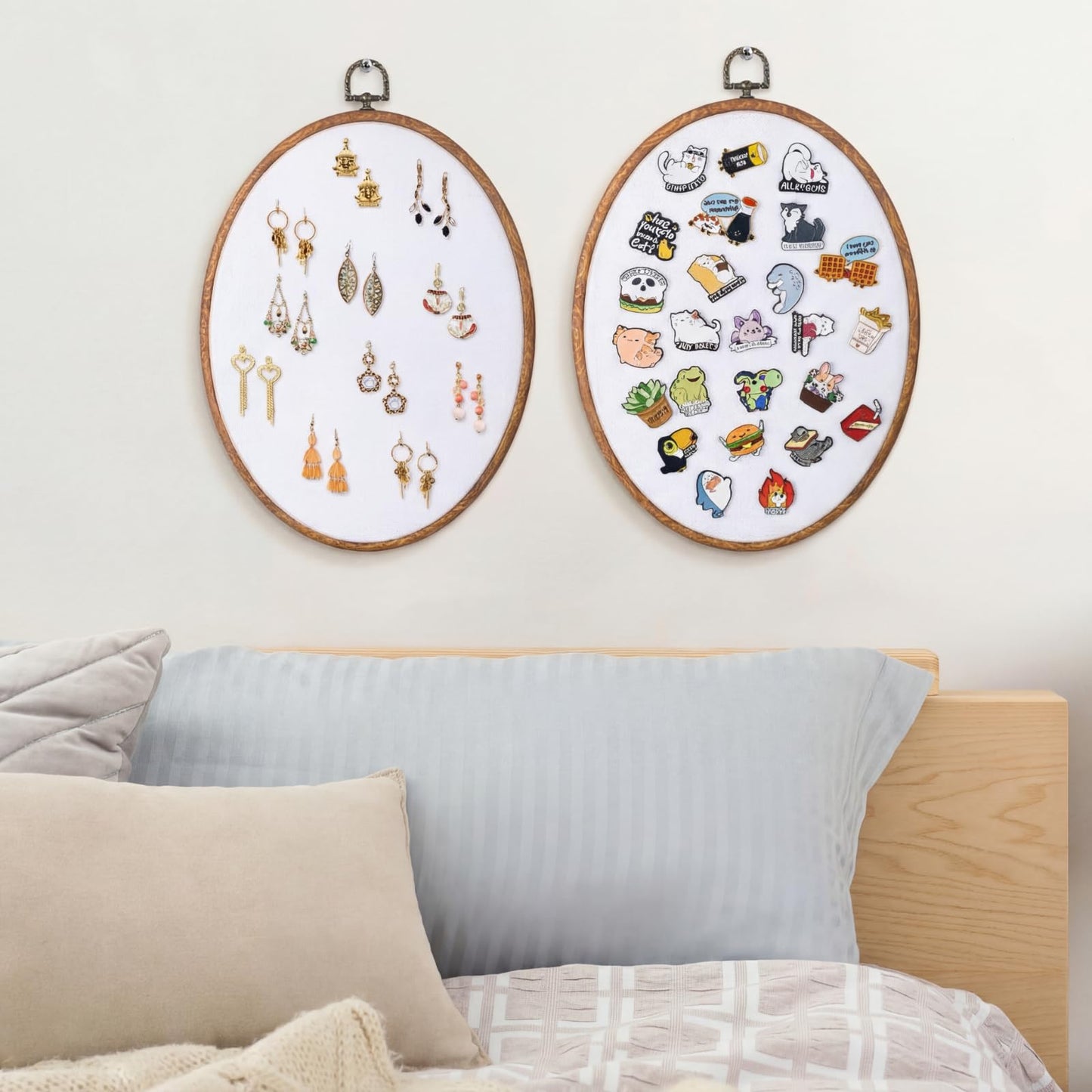 Yalikop Pin Display Board Fabric Enamel Pin Boards Wall Hanging Brooch Earrings Necklace Jewelry Holder Organizer Display Storage Back to School Gift for Home Summer Holiday(White,11.4" X 8.6",2)