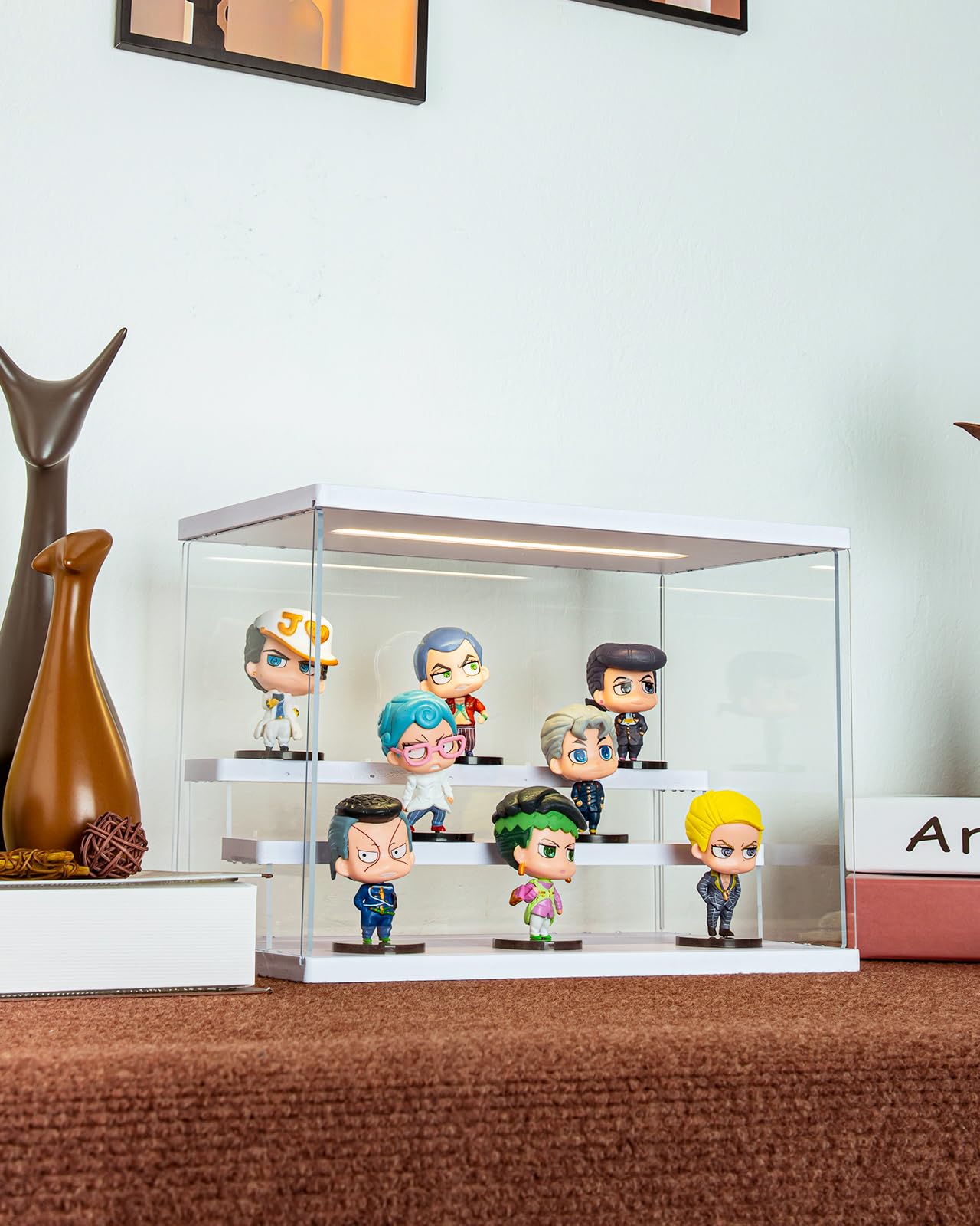 AZEYN Clear Acrylic Display Case with Light , 3 Tier Display Box Stand Assembly Dustproof Protection Showcase for Collectibles Action Figures (White 12.6×7×9in; 32×18×23cm)