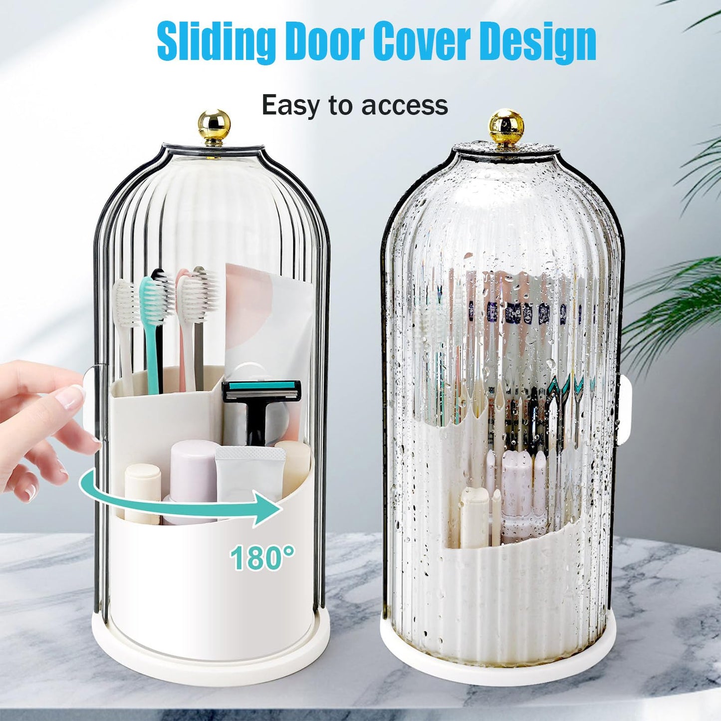 Concealed Toothbrush Holder, Rotating Bathroom Organizer Countertop, Toothbrush Holders with Cover, Bathroom Counter Organizer with Covered Makeup Brush Holder (1pcs Green)