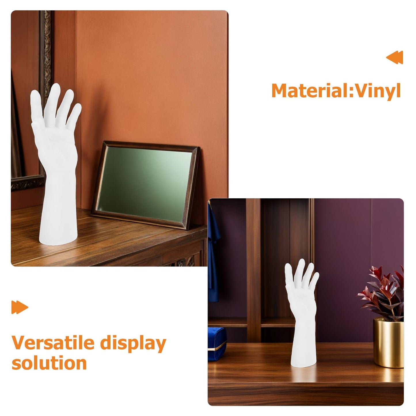 Uonlytech White Vinyl Male Hand Jewelry Display Stand Realistic Proportion Design, Lightweight and Versatile Display Solution for Bracelets, Rings, Necklaces, and Gloves in Jewelry Stores