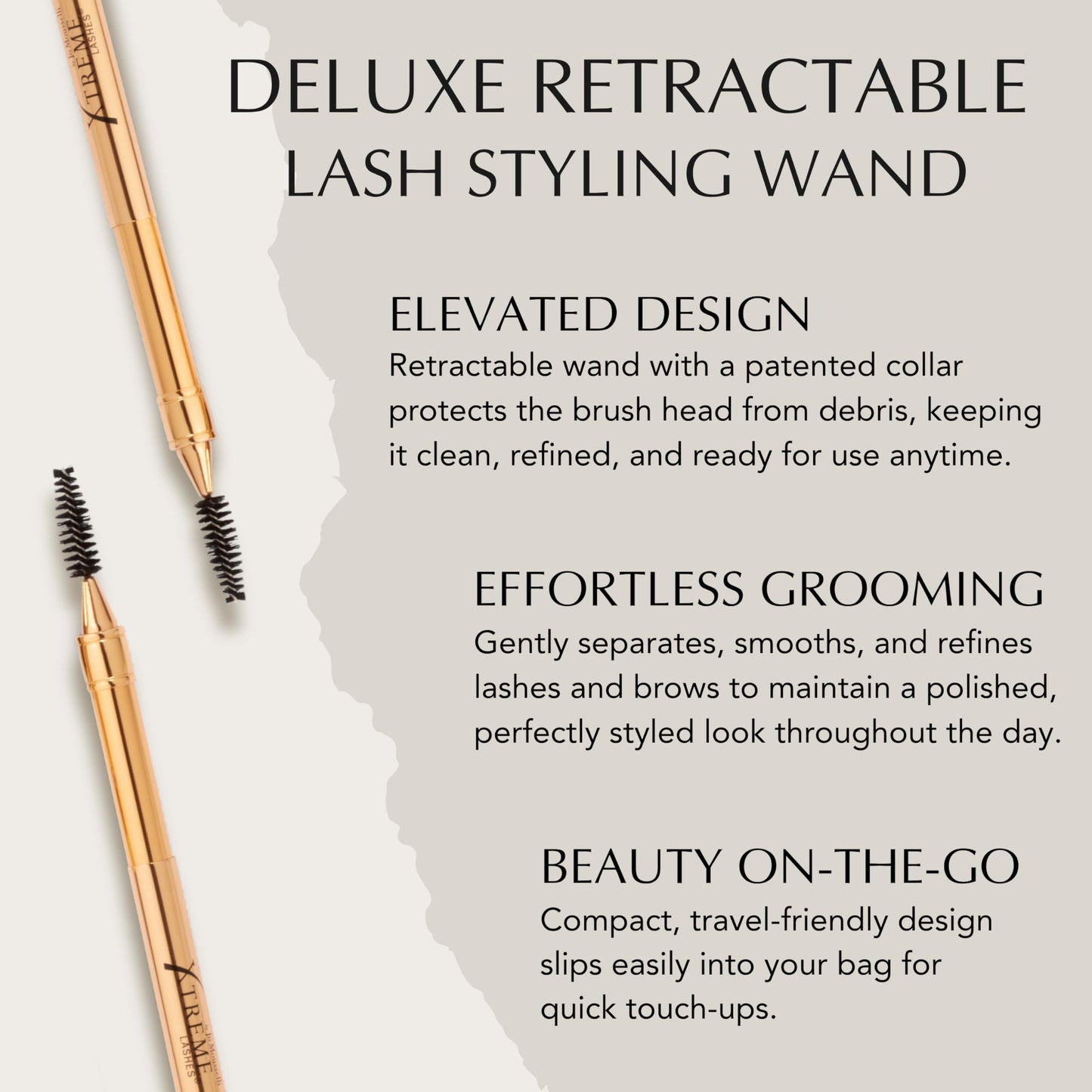 Xtreme Lashes Deluxe Retractable Lash Styling Wand, Travel-Friendly, Lash & Brow Grooming Brush, Mascara Wand Spoolie, Lash Extension Safe