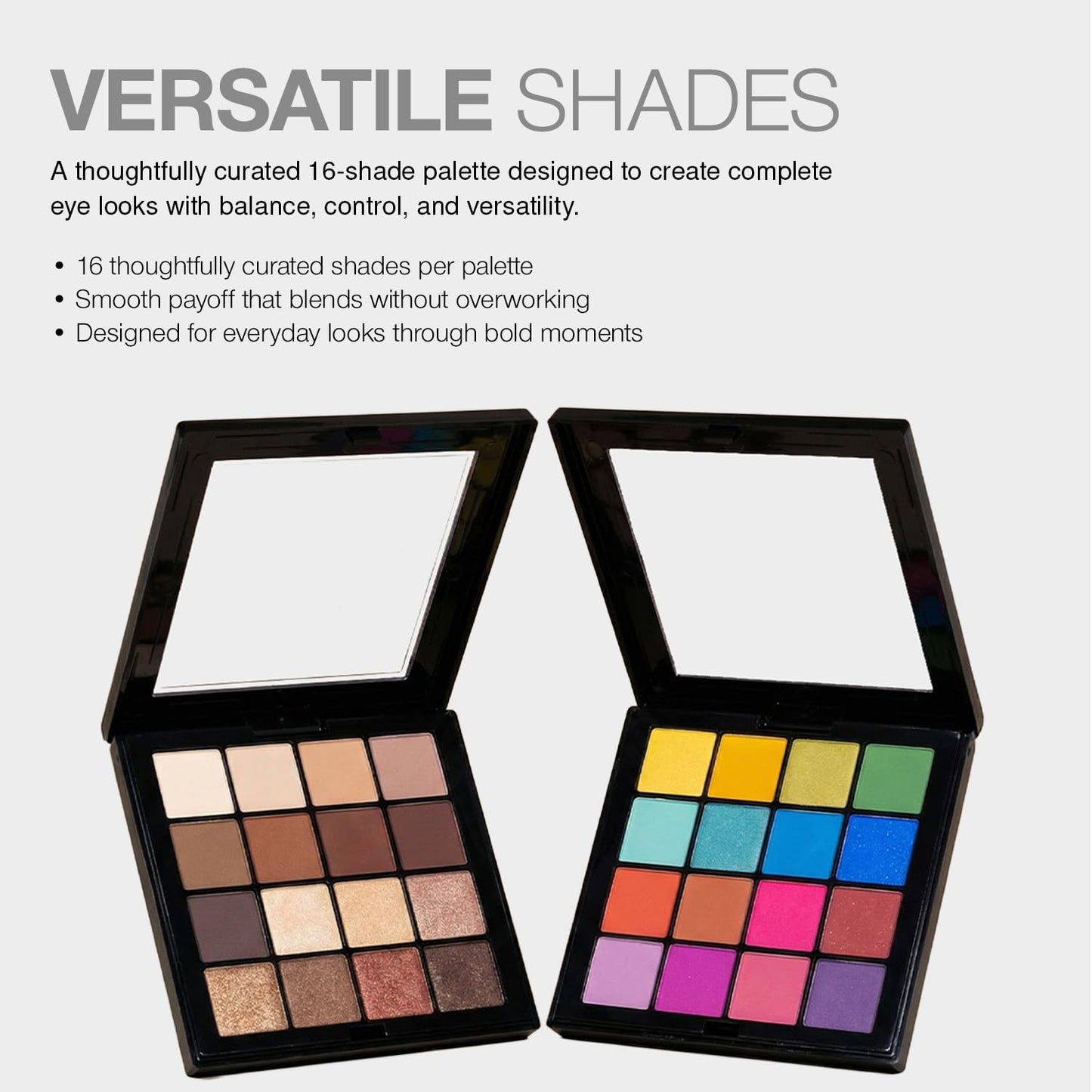 Palladio Ultimate Pro Eyeshadow Makeup Palette, 16 High-Pigmented Powder Colors, Matte, Shimmer, Satin Finishes, Natural Nudes