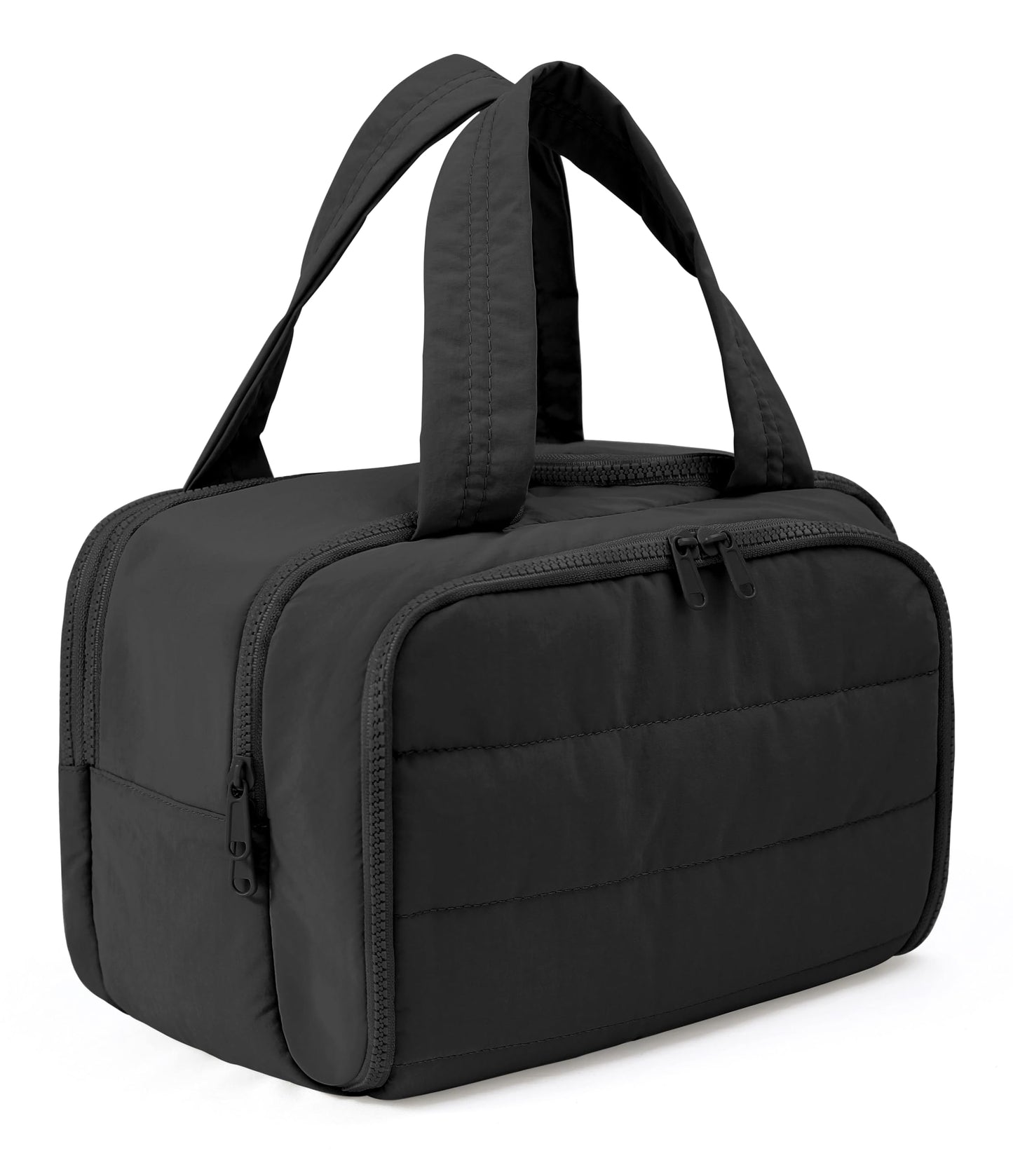 BUZFOWU Travel Toiletry Bag for Women, Large Wide-open Puffy Cosmetic Makeup Bag with Wet-Dry Separation, Multi-Pocket Organizer with Carry Handle for Toiletries, Cosmetics, Essentials, Black
