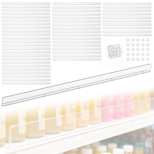 Nalwort 52 Pcs Retail Gondola Shelving Front Fence, Clear PET Shelf Fence with 1/4" Holes and Screws, Front Lips Barrier for Retail Store Display Rack, 3" H x 48" L