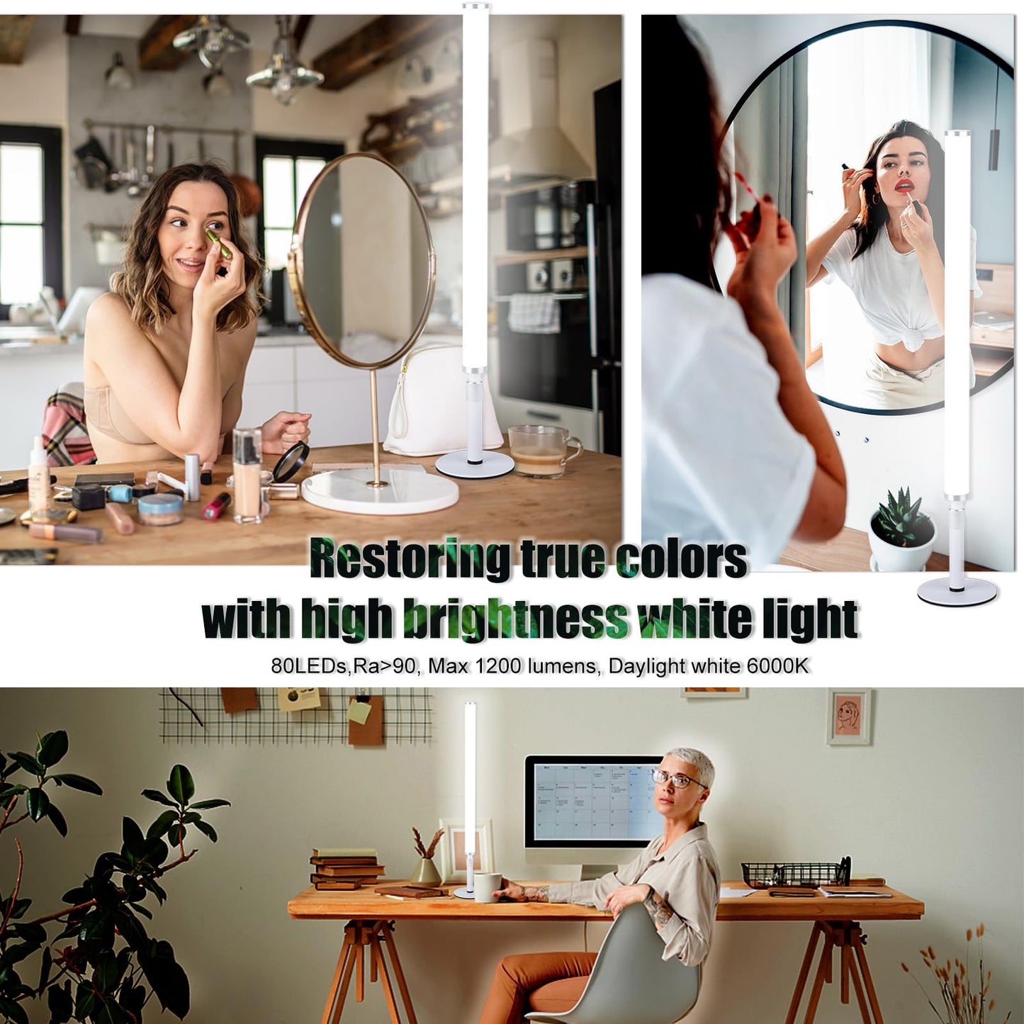 LED Vanity Lights for Mirror, Ultra bright/RA90/6000K/Dimming/Timer Makeup Lights, Height Adjustable 12V/18W Fill Light for Mirror, for Make up, Photography, Video Recording Conference Lighting