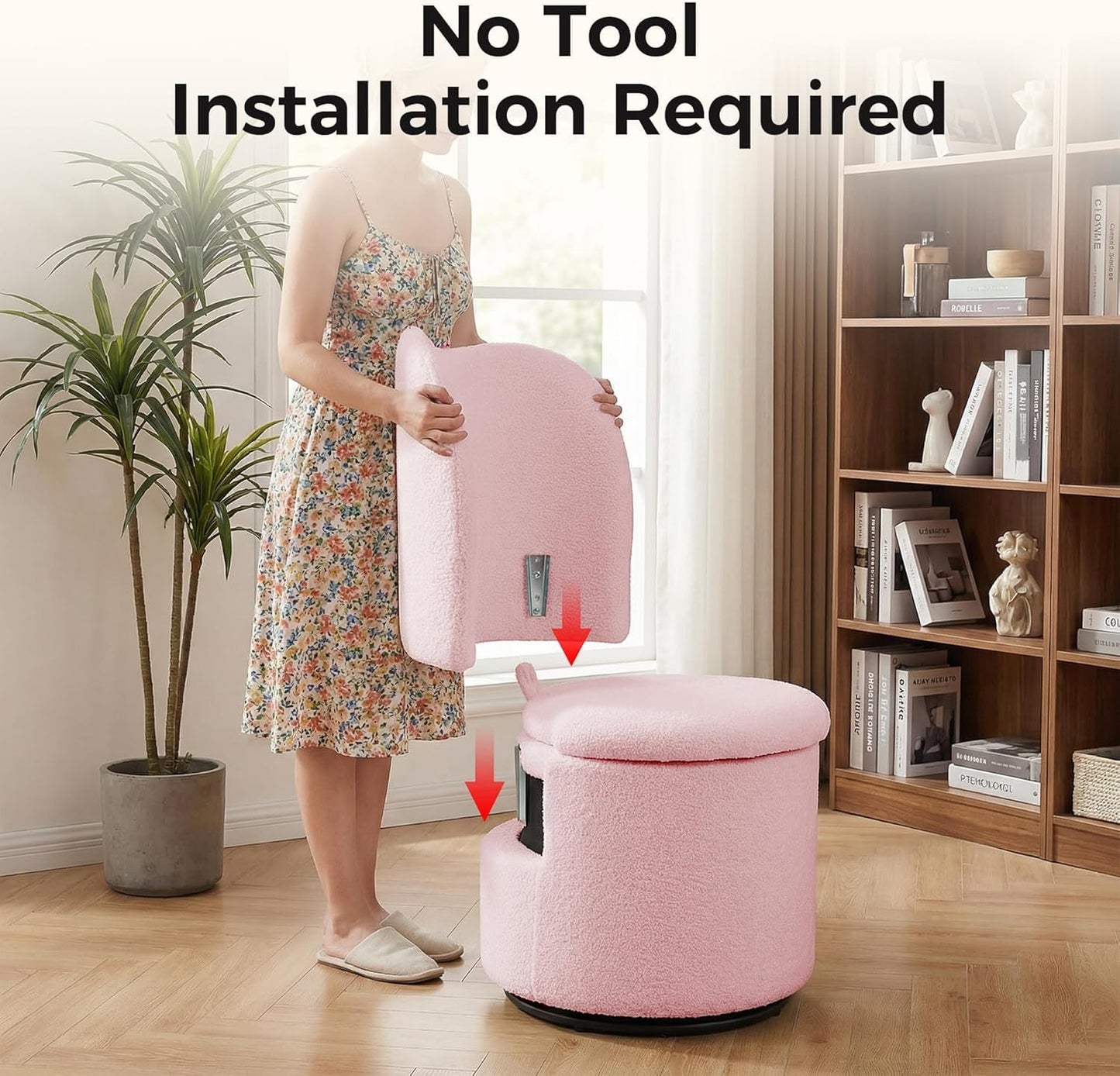 MilleLoom 360°Swivel Vanity Chair Dining Chairs with Storage,Upholstered Makeup Stool with Back, Sherpa Dining Chair, Swivel Accent Chair Barrel Armchair for Living Room Bedroom,Pink