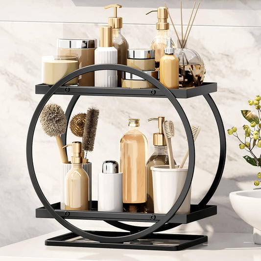YIWANFW Bathroom Counter Organizer, Black Perfume Organizer for Dresser, 2 Tier Bathroom Organizer Countertop, Vanity Makeup Organizers, Skincare Display Tray for Bathroom Sink Storage
