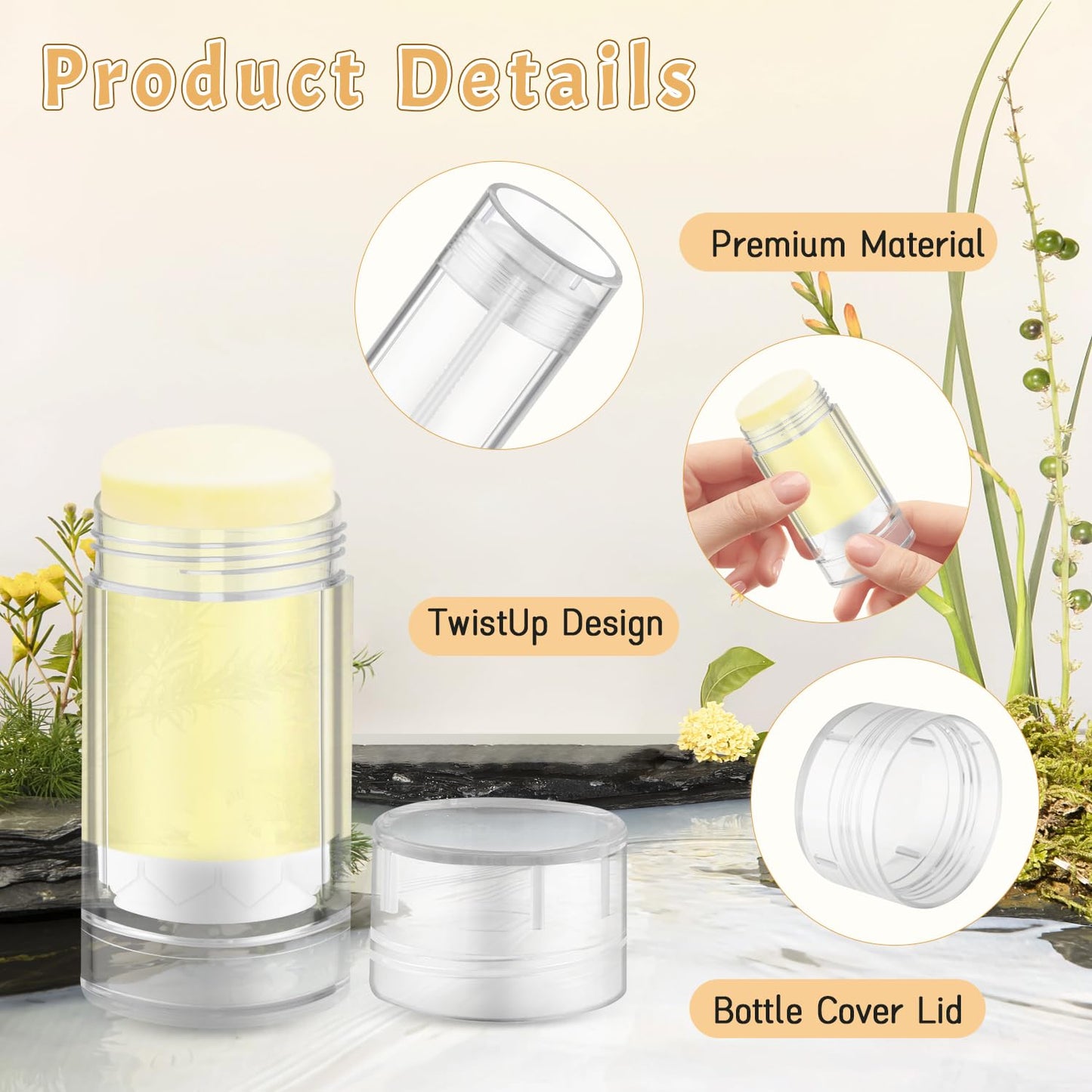 20 Pcs 30g/1oz Deodorant Jars Empty Refillable Round Plastic Deodorant Bottles Twist Up Bottom Filling Stick Tubes for Homemade DIY Lotion Bar Chapstick - Clear