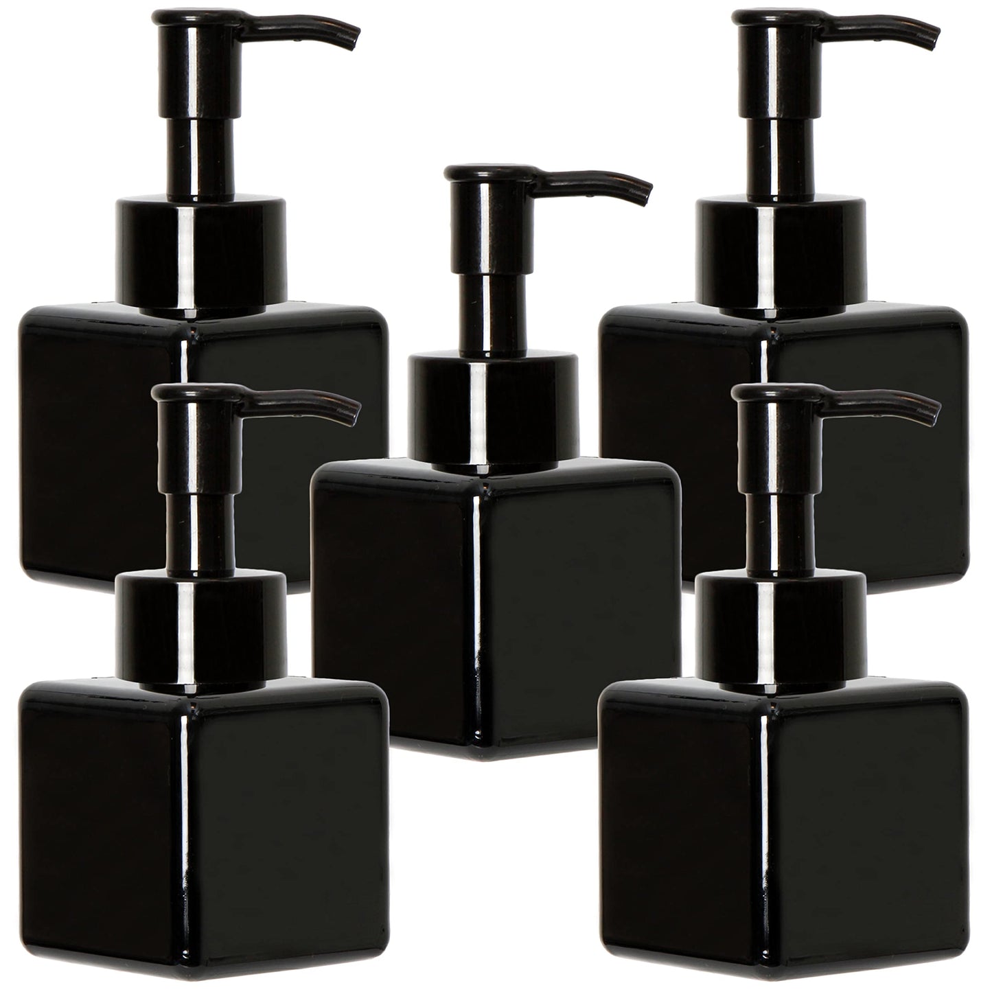 Youngever 5 Pack 4 Ounce Plastic Pump Bottles, Square Refillable Plastic Pump Bottles for Dispensing Lotions, Liquid Soap (Black)