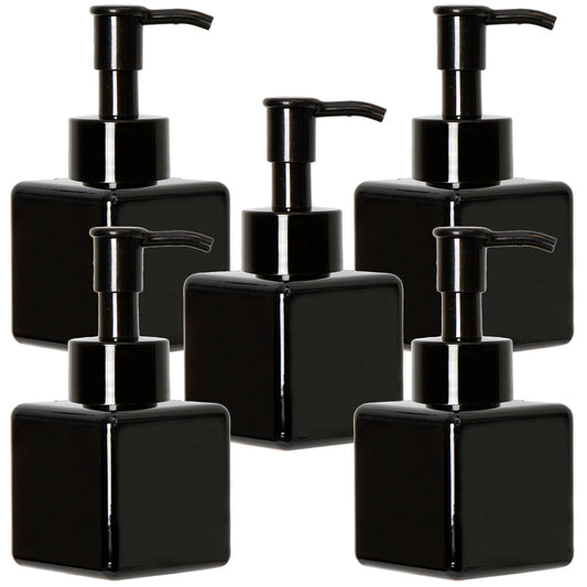 Youngever 5 Pack 4 Ounce Plastic Pump Bottles, Square Refillable Plastic Pump Bottles for Dispensing Lotions, Liquid Soap (Black)