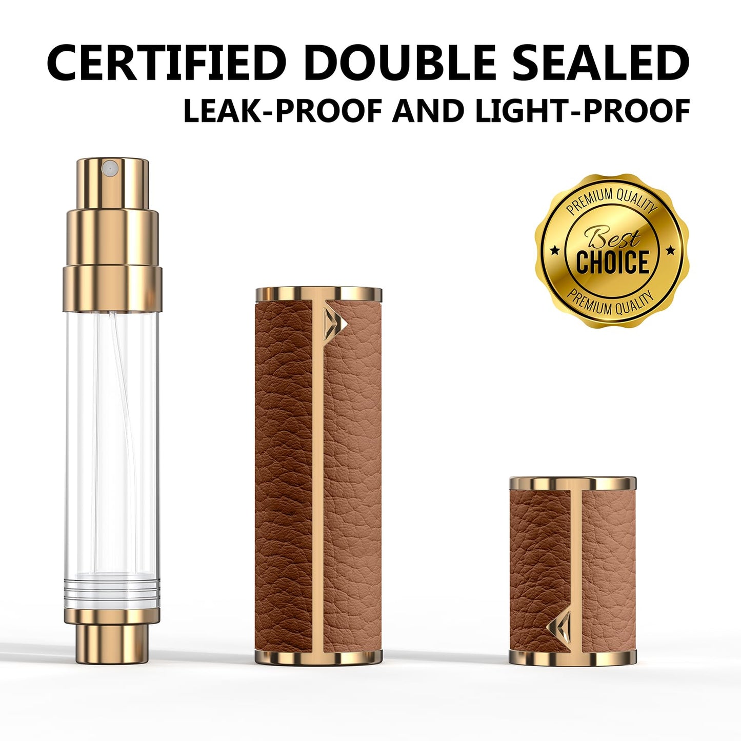 3zorqinron 8ML Travel Perfume Refillable Atomizer, Mini Genuine Leather Cologne Sprayer, Protable Pocket Size Empty Fragrance Spray Bottle (Brown)