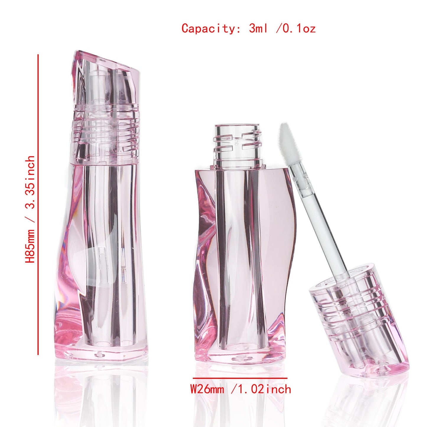 COSIDEA 14 pcs 3ml Pink Empty thick wall lip gloss tubes with wand unique twisted shape lipgloss tube container bottles