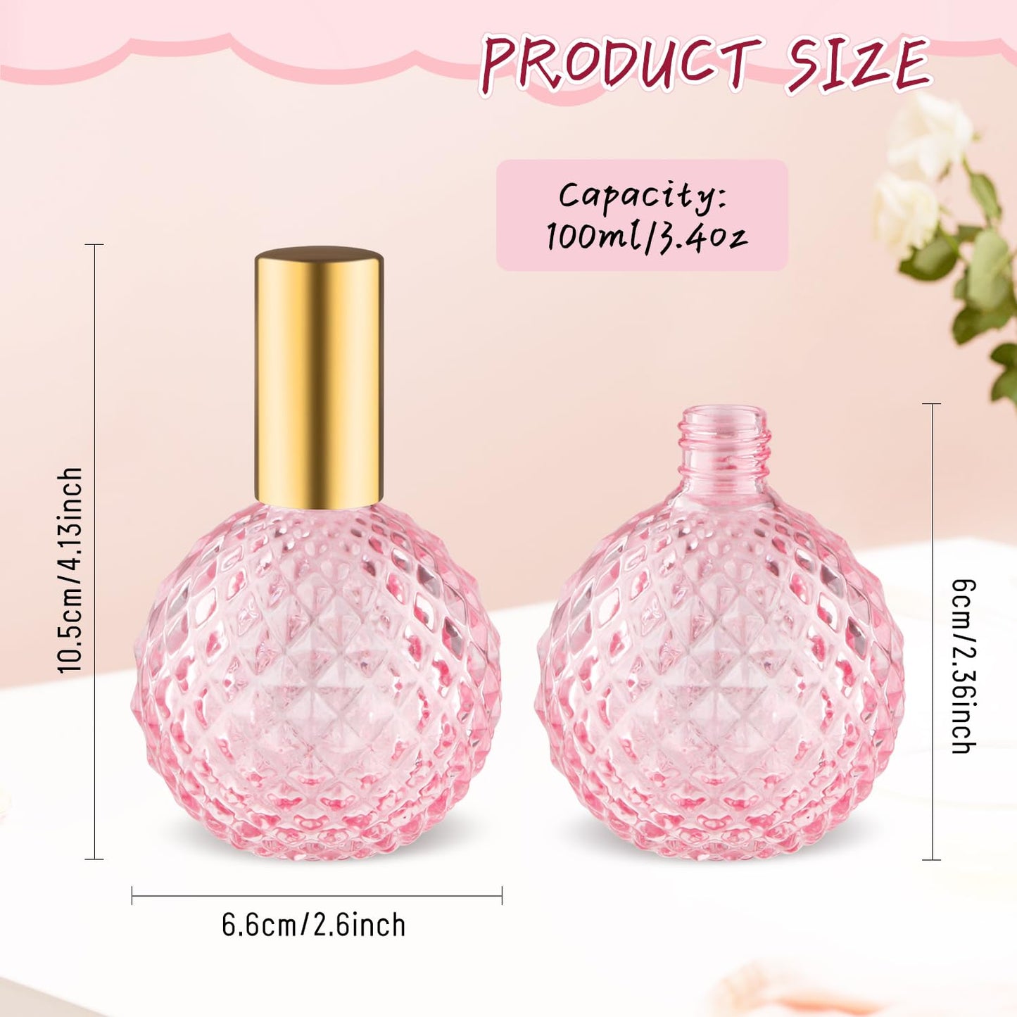 4 Pcs 100ml/3.38oz Glass Spray Bottle Empty Perfume Atomizer Fine Mist Spray Cosmetic Container Decorative Bottles for Liquid Make Up - Pink