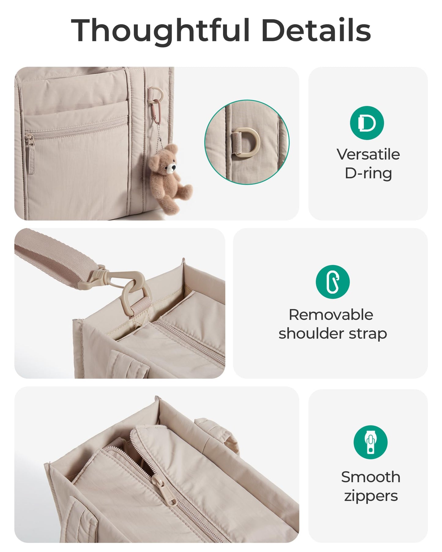 BAGSMART Boxy Tote Bag for Women, Crossbody Bag with Zipper, Crush Bow Purses for Travel Work College, Cream, Small