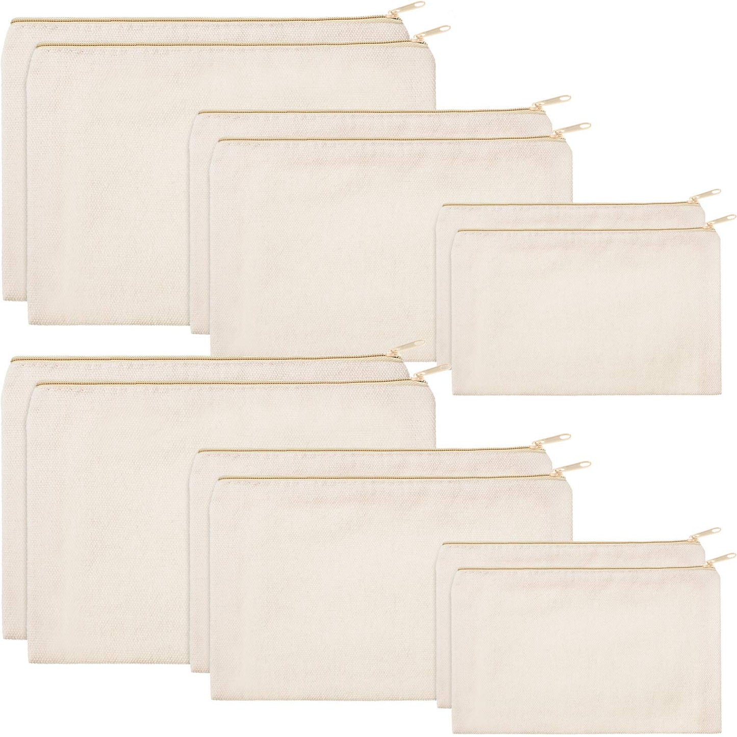 Frienda 12 Pieces Canvas Cosmetic Bag Multipurpose Cosmetic Pouch Zipper Makeup Bags Blank Make Up Purse for Women Travel Organize Storage, Multi Sizes