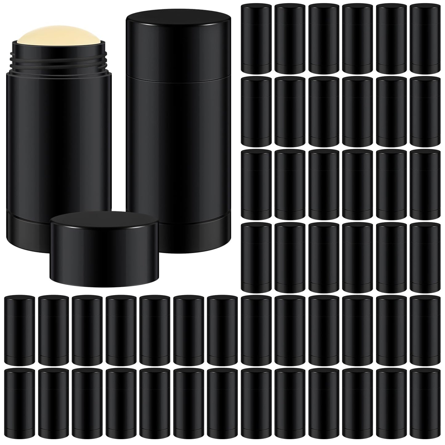 Teenyyou 50 Pcs 30 ml Empty Deodorant Containers Twistup Filling Stick Plastic Deodorant Container Refillable Bottles Bottomfill Round Lip Balm Tubes Cylinder for DIY Lip Balm (Black)