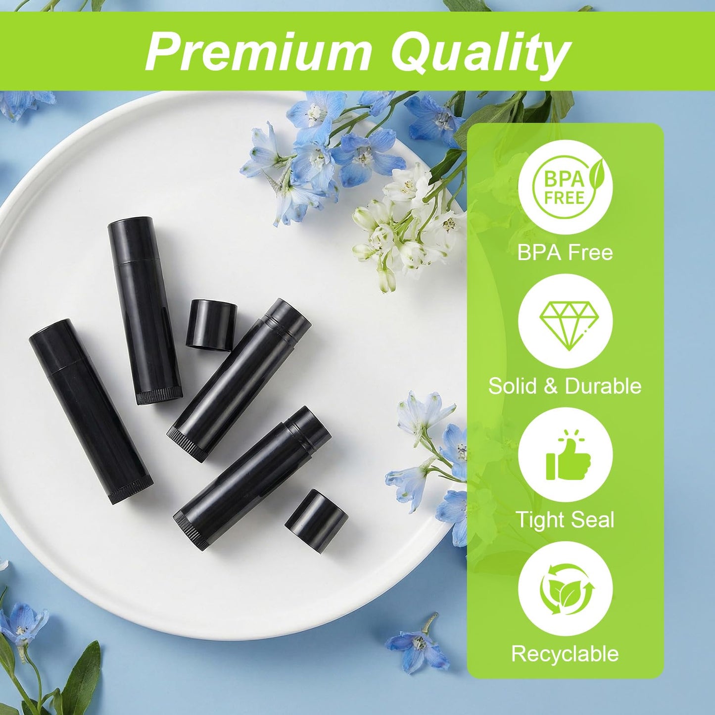 Kenaeooe 100 Pack 5ml Black and Green Lip Balm Containers with Filling Tray and Spatula Empty Chapstick Tubes Diy Kit for Homemade Lip Balm and Lipstick