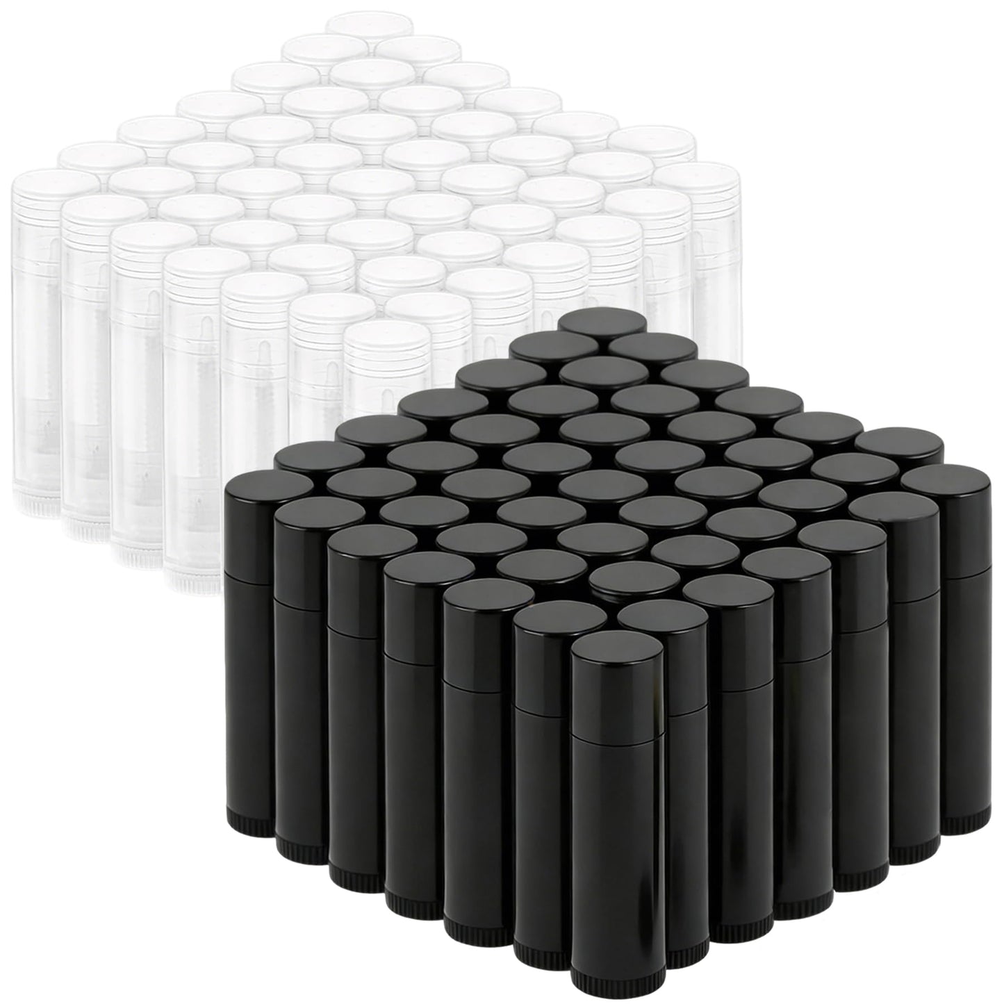 100 Pcs Empty Lip Balm Tubes Bulk Round with Caps, Twist-up Empty Plastic Chapstick Containers for DIY Lipstick Homemade, 5g, BPA Free, Clear and Black