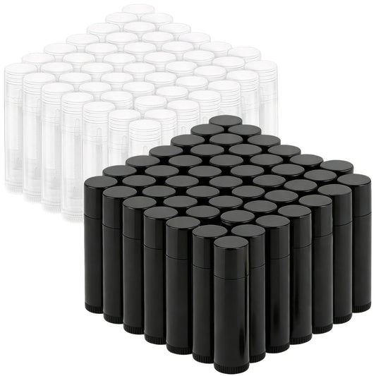 100 Pcs Empty Lip Balm Tubes Bulk Round with Caps, Twist-up Empty Plastic Chapstick Containers for DIY Lipstick Homemade, 5g, BPA Free, Clear and Black