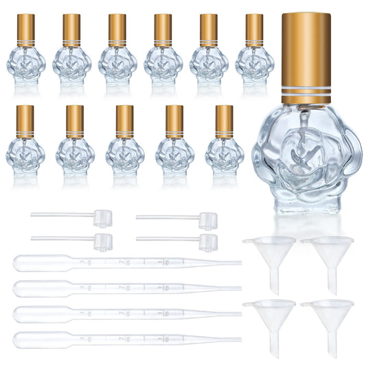 YU FENG 12pcs 10ml Glass Perfume Bottles Empty Atomizer Refillable Glass Spray Bottle With Funnels Pipettes Dispensers Portable Fragrance Bottle for Travel