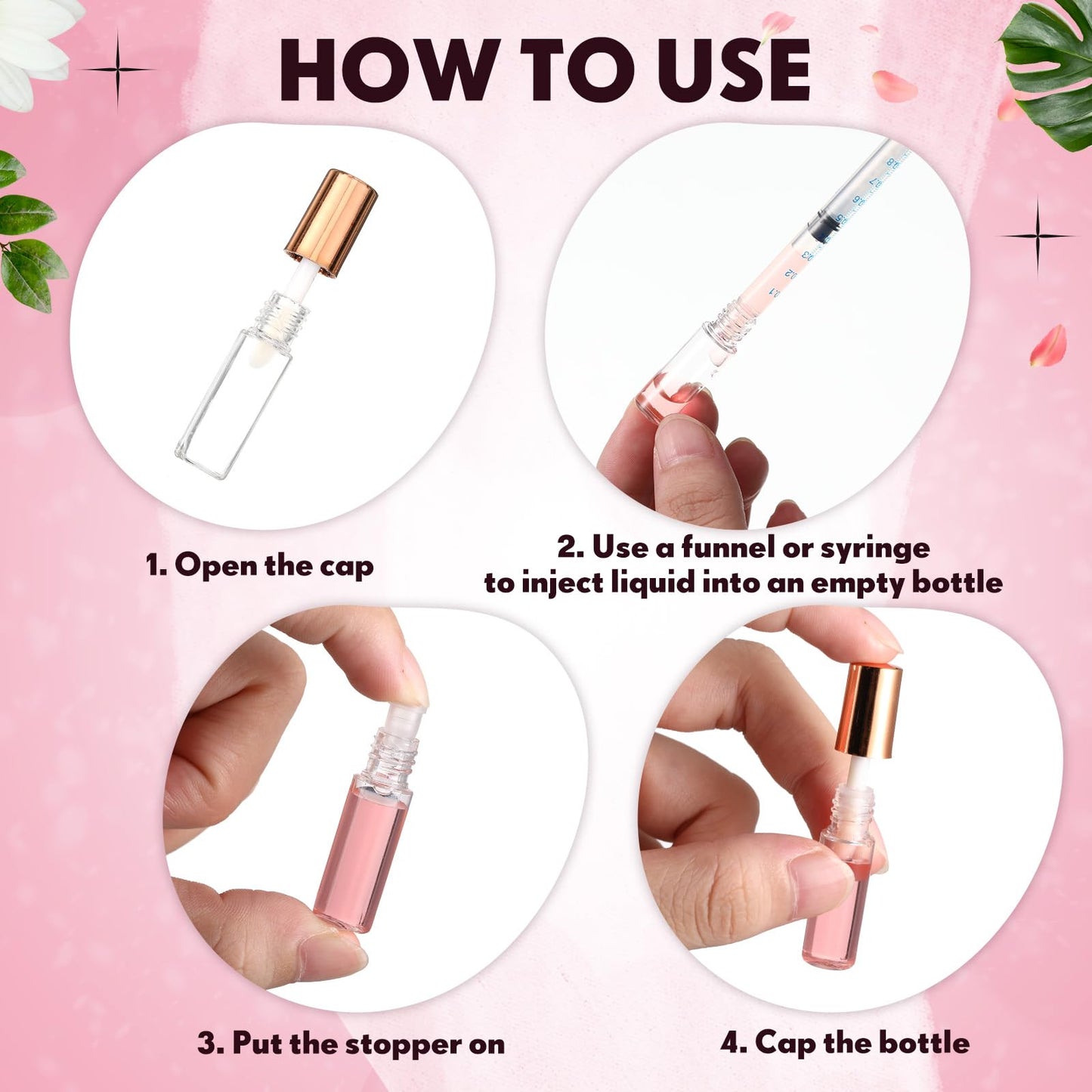 Jinei 150 Pcs 1.2ml Mini Lip Gloss Tubes Clear Empty Lip Balm Bottles, Refillable Containers Transparent Plastic Clear Lipstick Tubes for Women DIY Makeup Sample Travel(Rose Gold)
